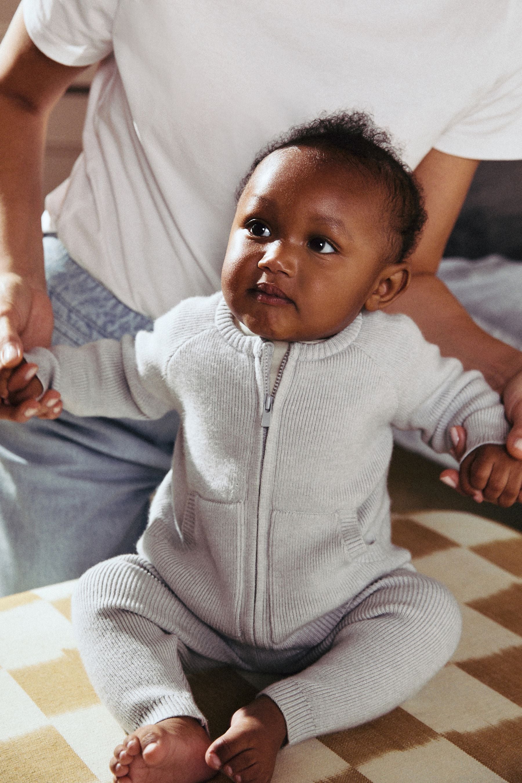 Grey Knit Zip Jumper and Joggers 3 Piece Set (0mths-2yrs)