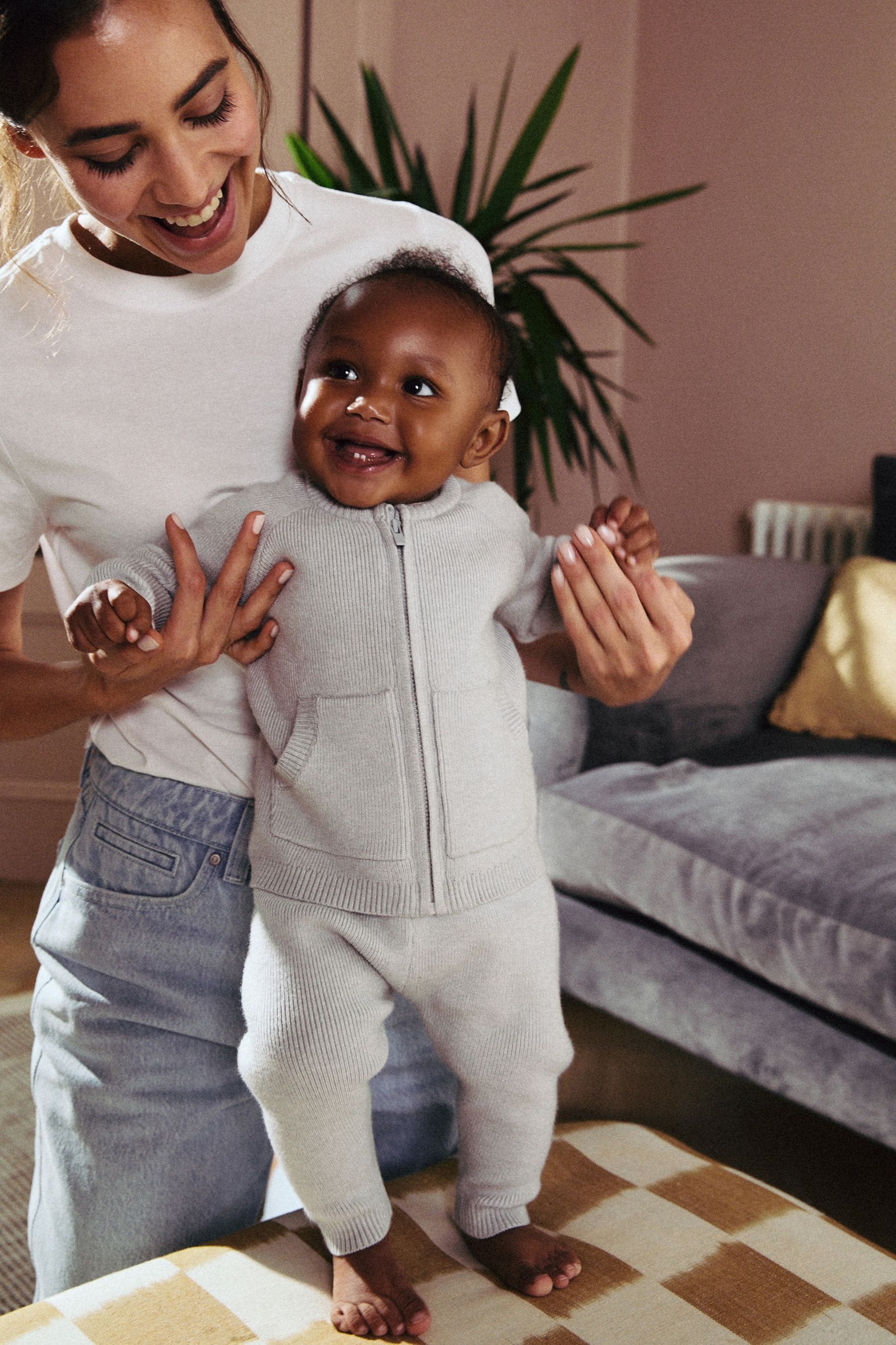 Grey Knit Zip Jumper and Joggers 3 Piece Set (0mths-2yrs)