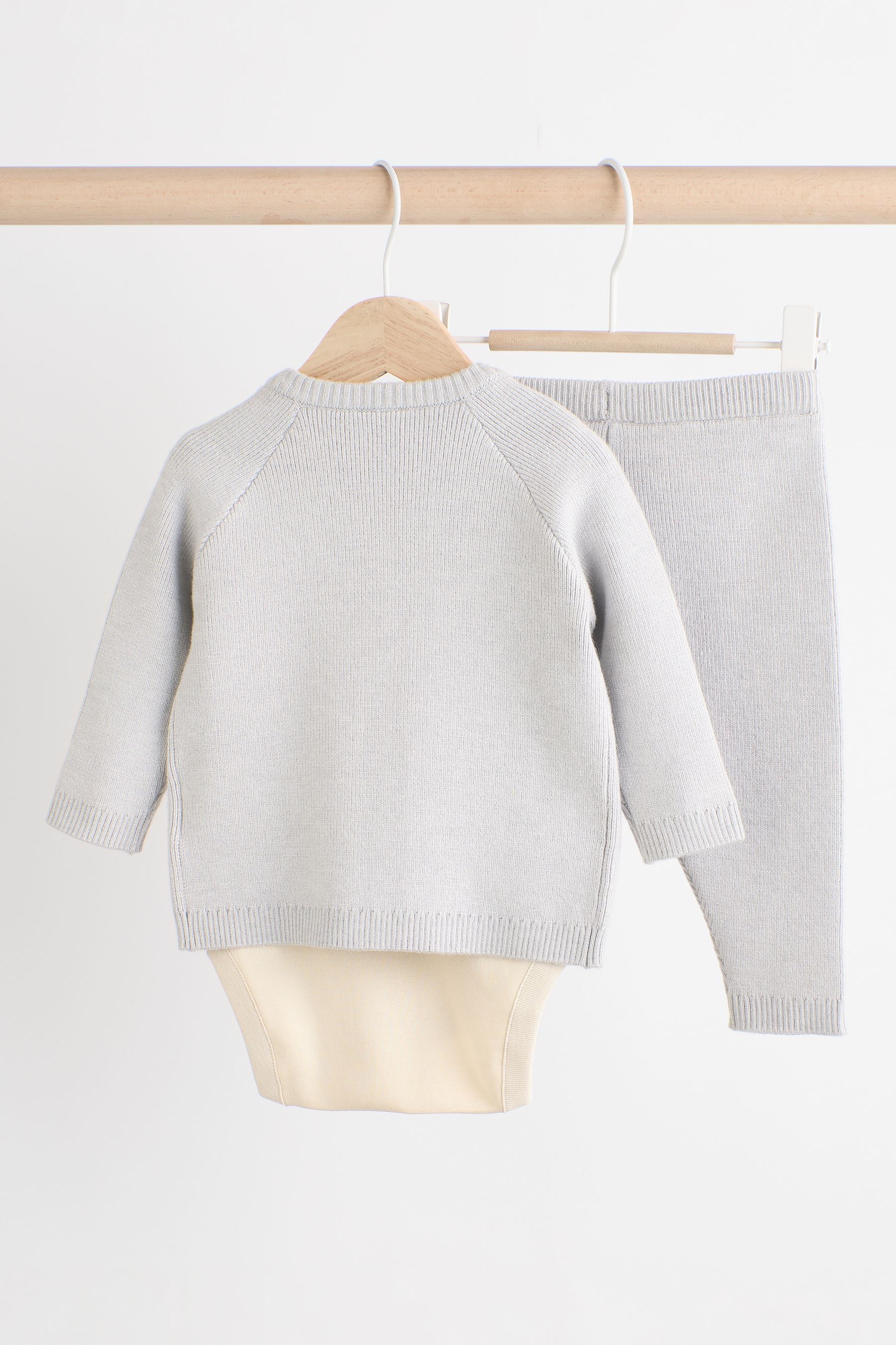 Grey Knit Zip 100% Cotton Jumper and Joggers 3 Piece Set (0mths-2yrs)