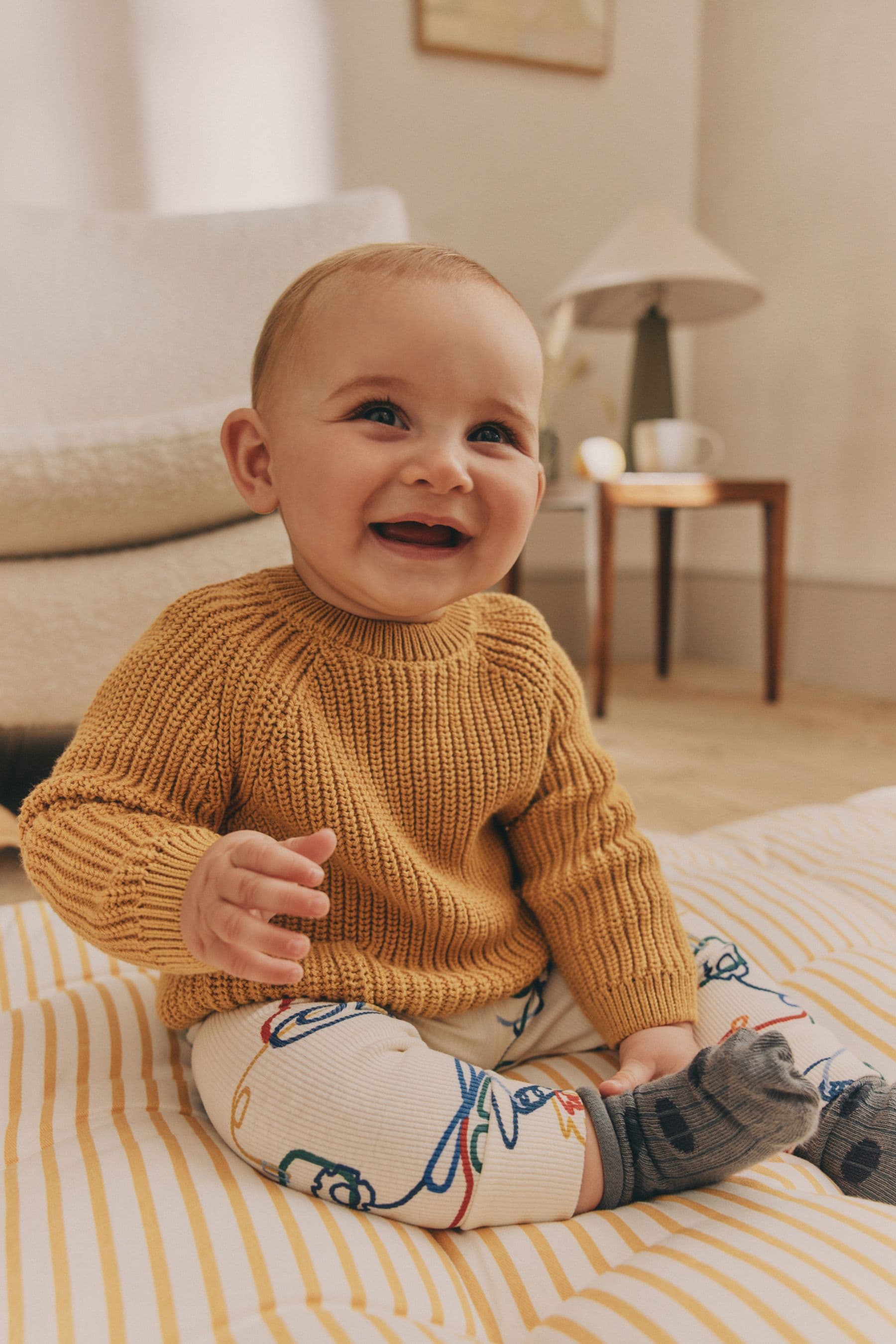 Ochre Yellow Transport Baby Knitted Top and Leggings Set (0mths-2yrs)