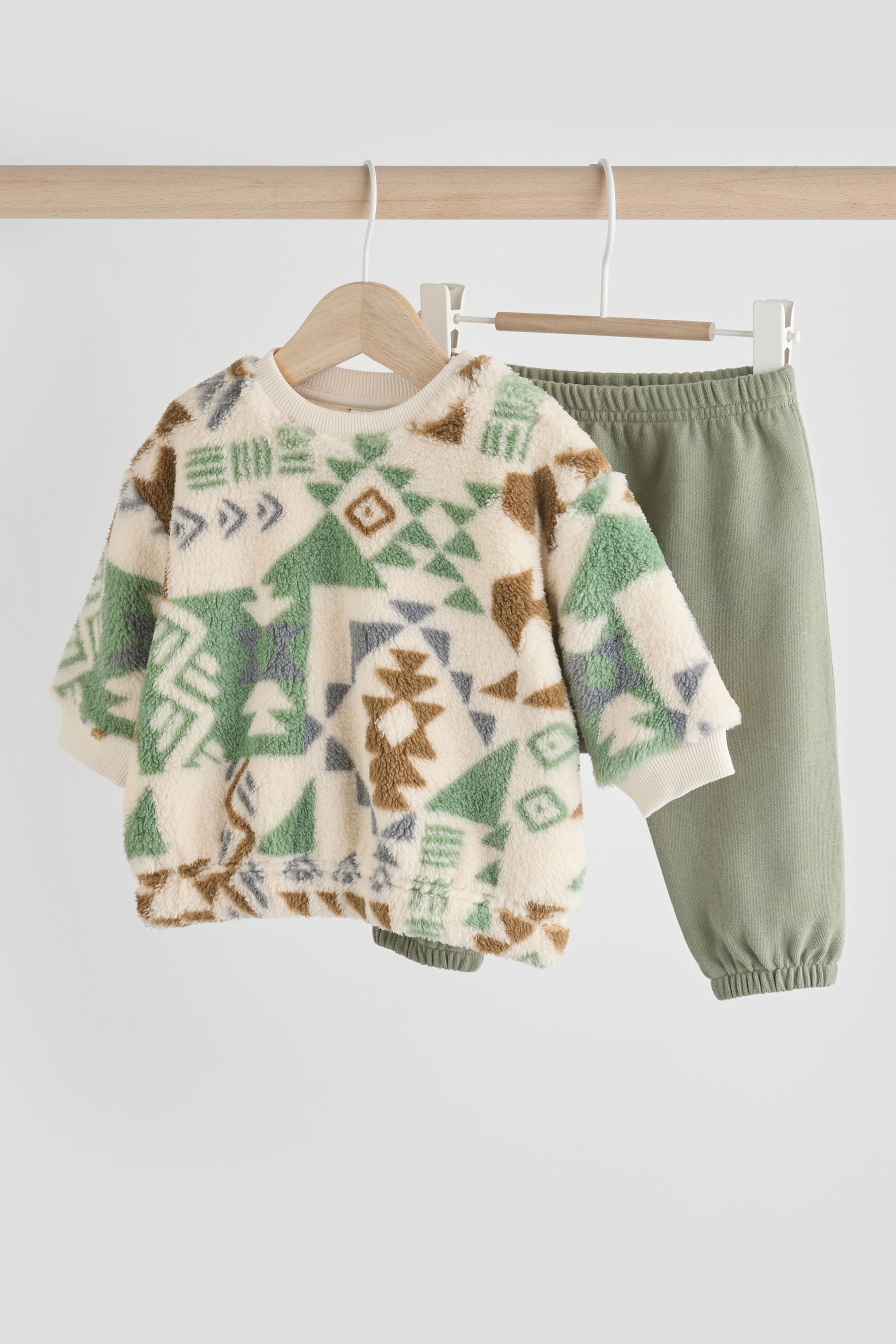 Green Aztec Fleece Top and Joggers Set