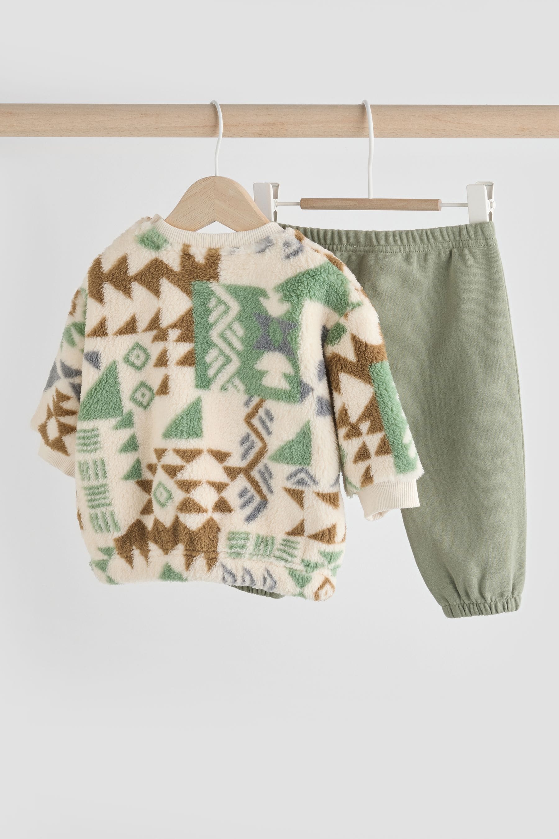 Green Aztec Fleece Top and Joggers Set