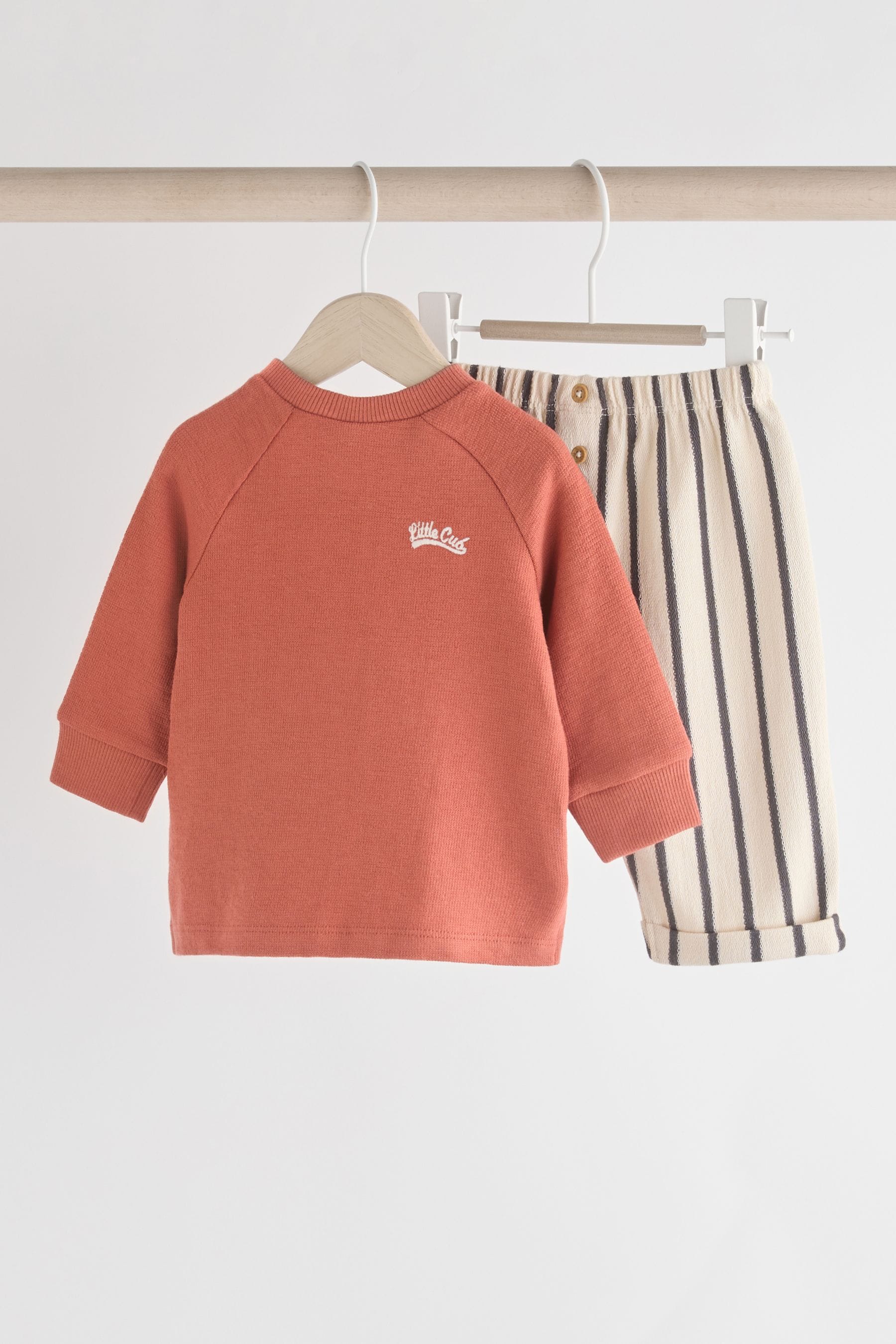 Rust Brown Stripe Baby Top And Leggings Set