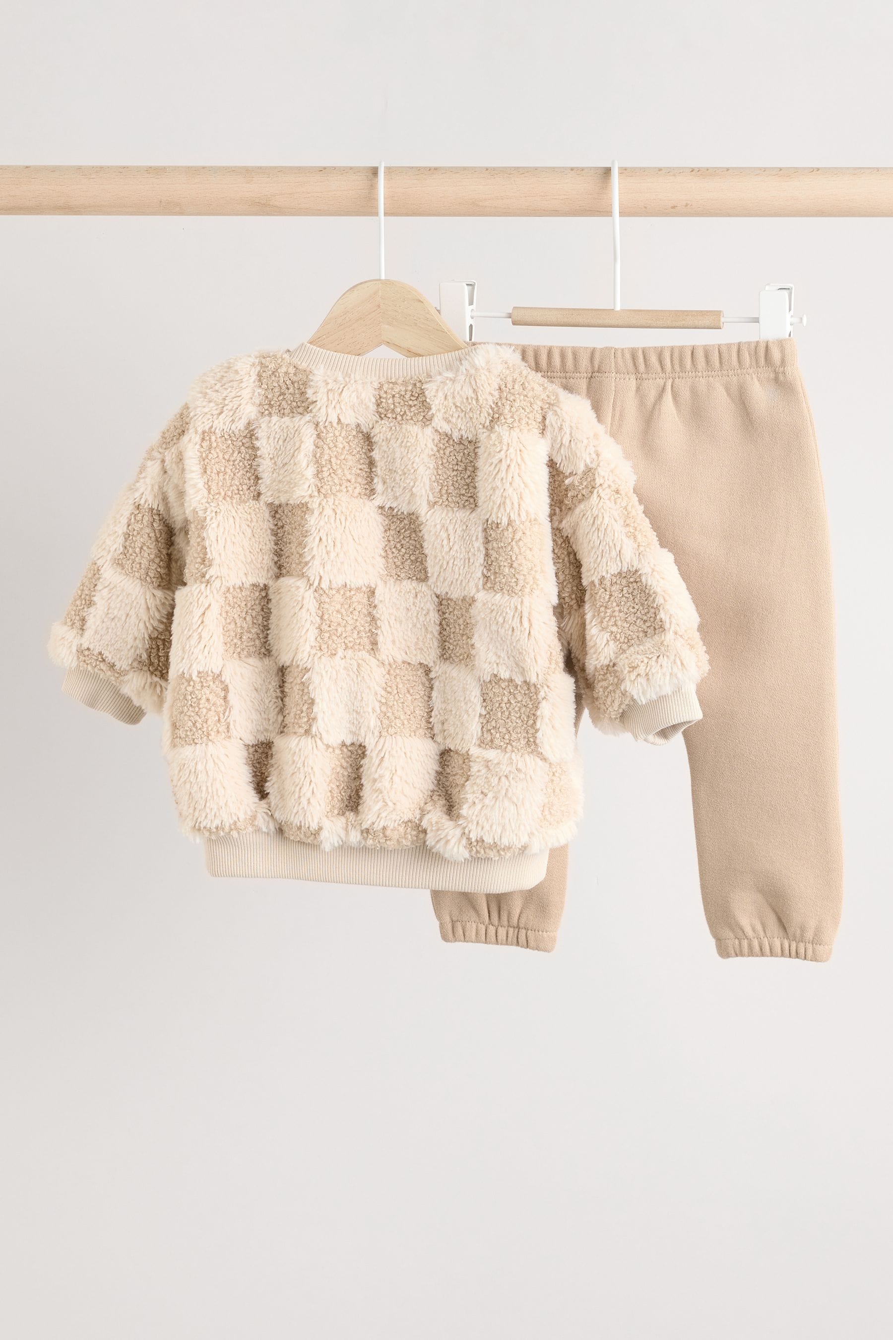 Neutral Check Baby Fleece Top and Joggers Set