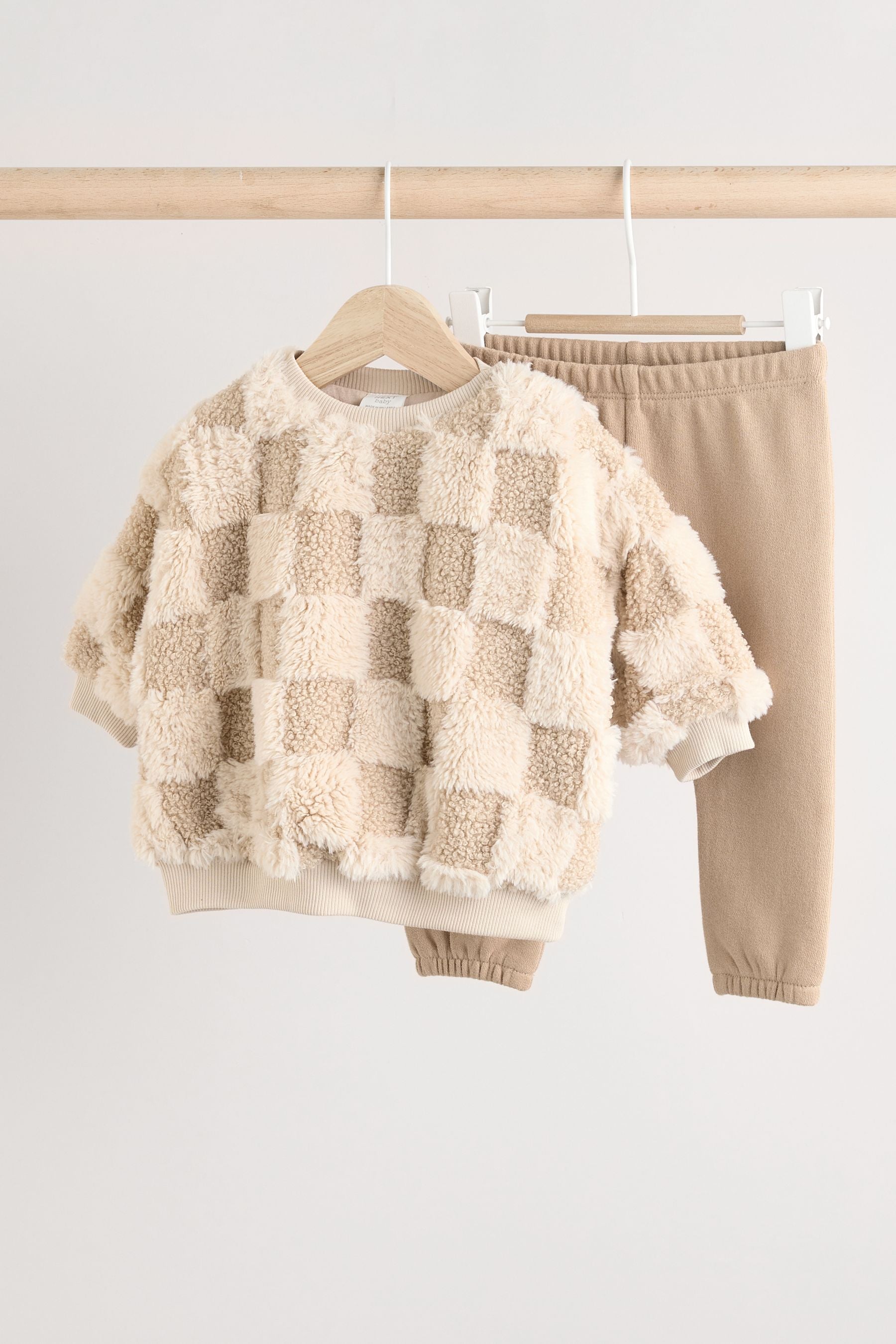 Neutral Check Baby Fleece Top and Joggers Set