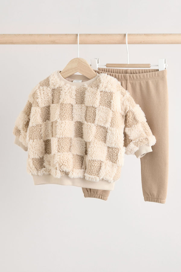 Neutral Check Baby Fleece Top and Joggers Set