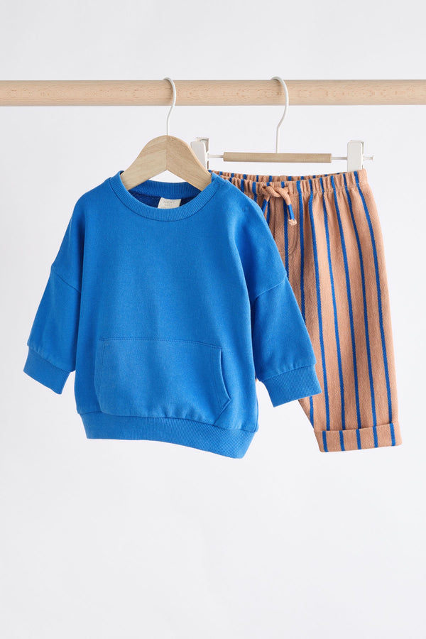 Blue/Rust Baby 100% Cotton Sweatshirt and Joggers Set