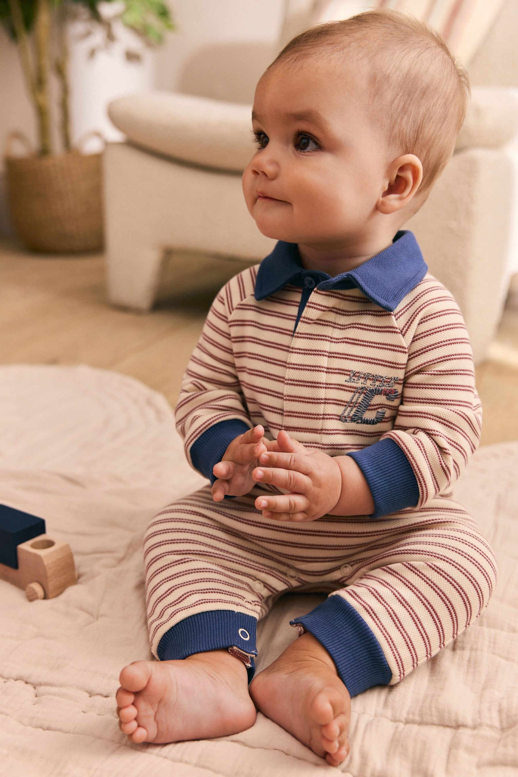 Red Stripe Baby Sweat Romper