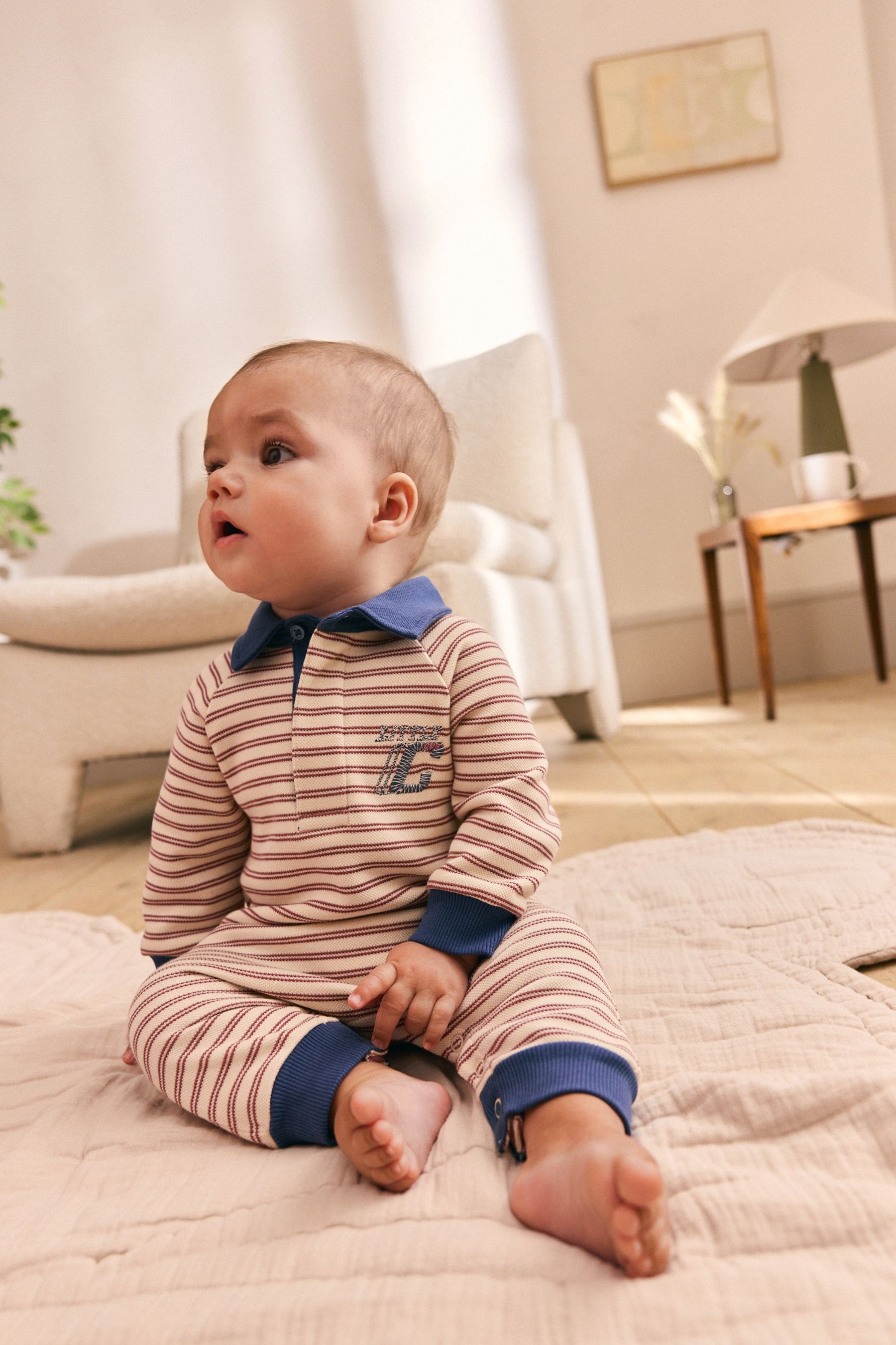 Red Stripe Baby Sweat Romper