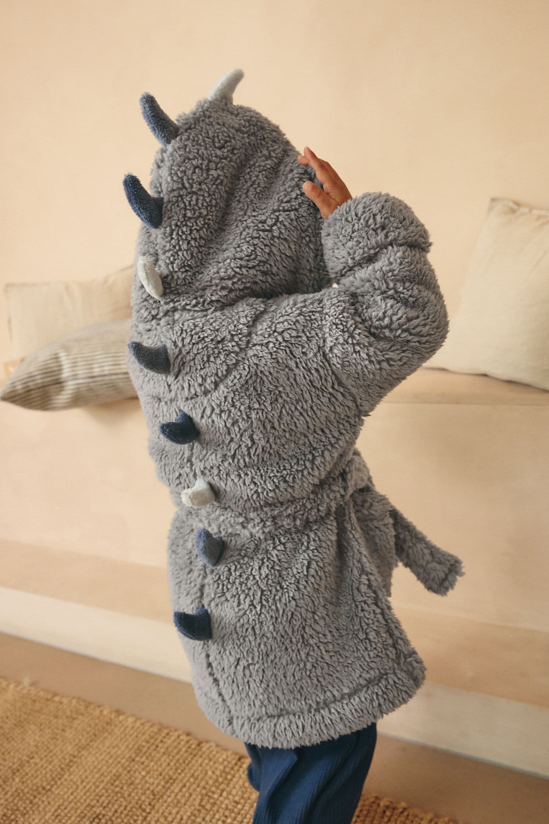 Grey/Blue Dino Spike Fleece Robe (12mths-8yrs)