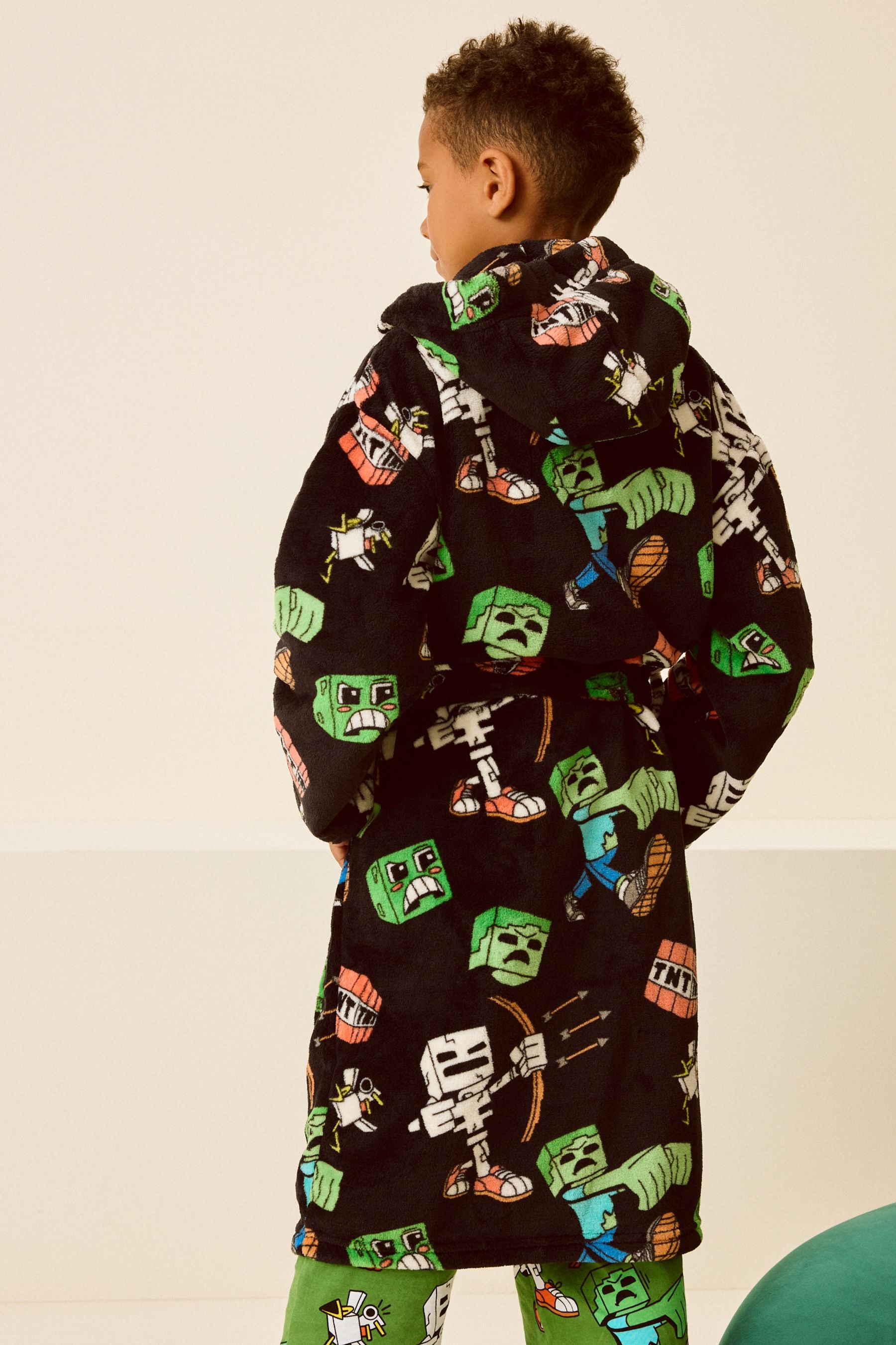 Black Minecraft Fleece Robe (5-16yrs)