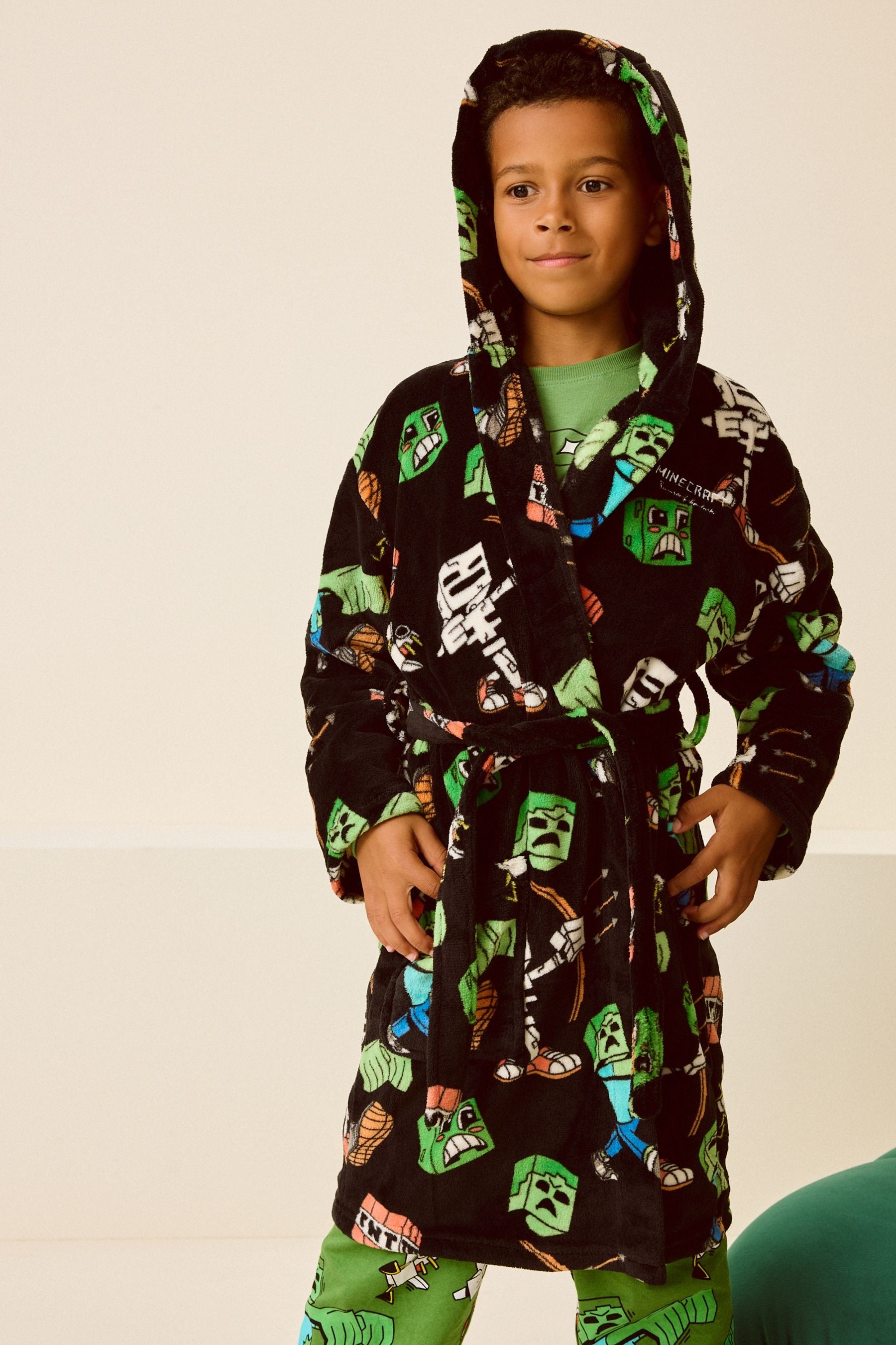 Black Minecraft Fleece Robe (5-16yrs)