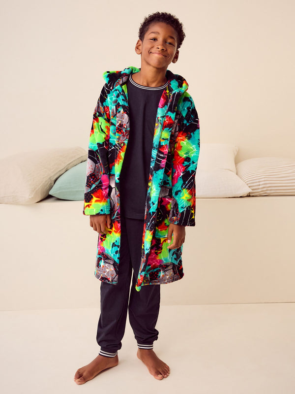 Multi Bright Football Fleece Robe (3-16yrs)