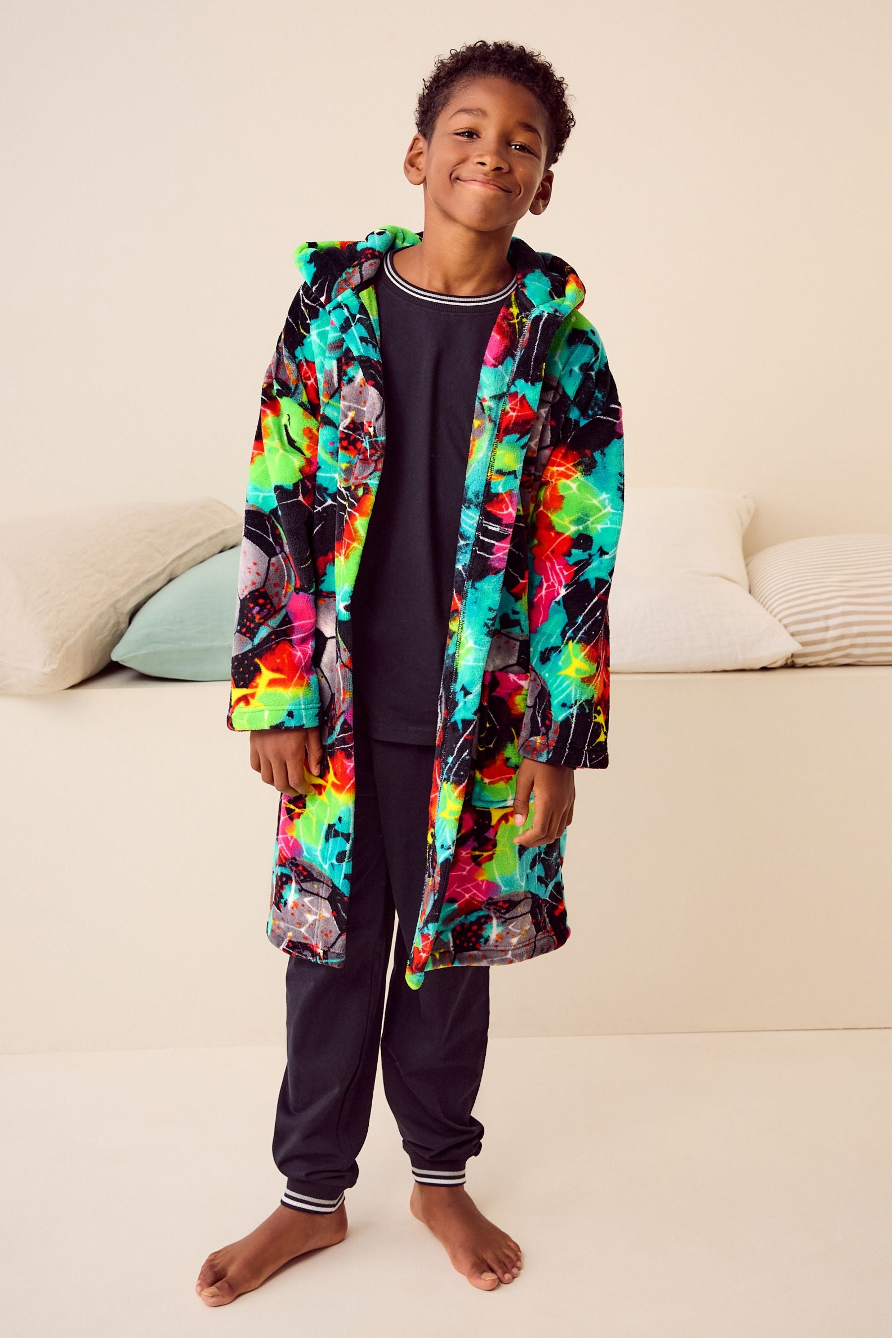 Multi Bright Football Fleece Robe (3-16yrs)