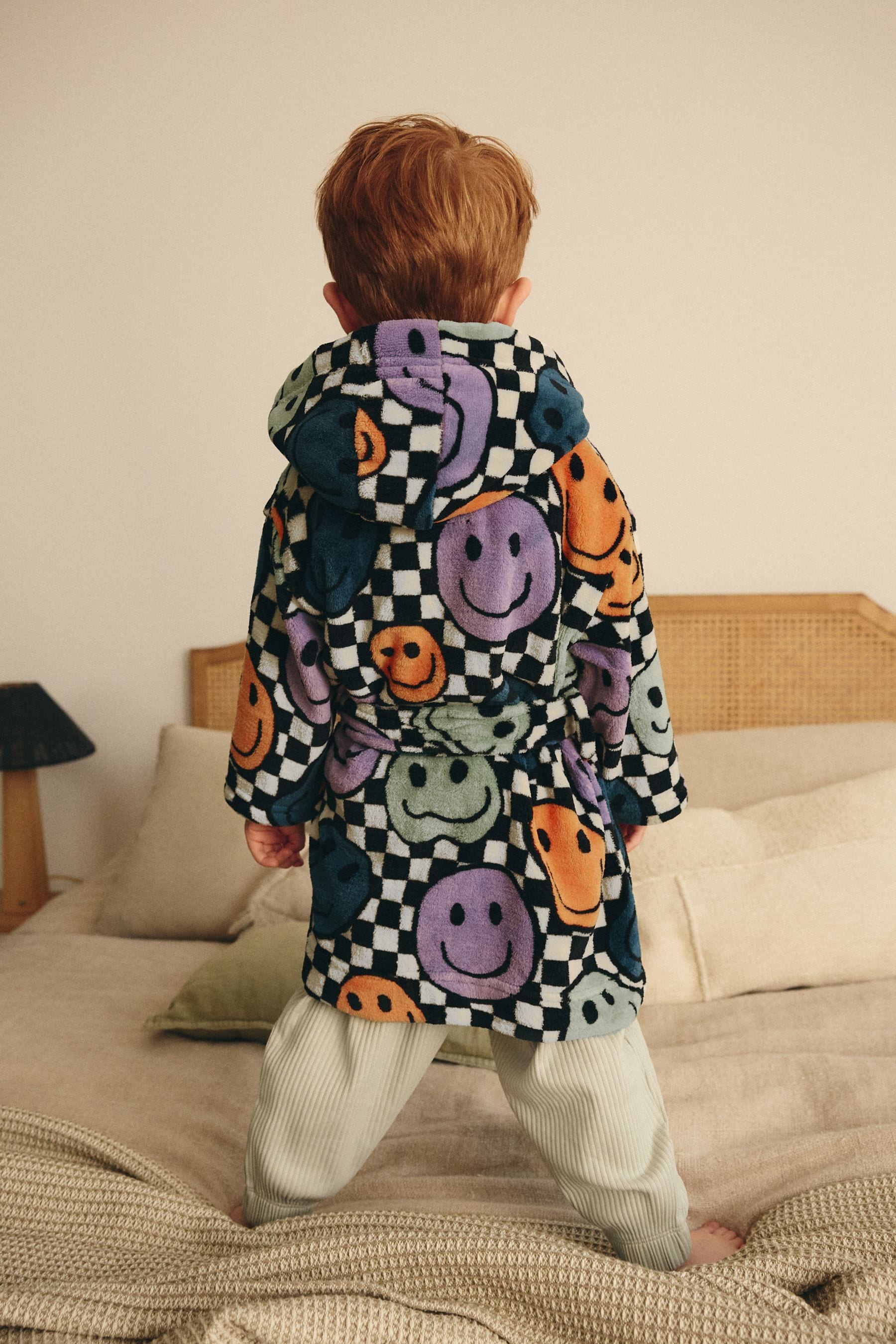 Multi Checkerboard Smile Faces Fleece Robe (9mths-16yrs)