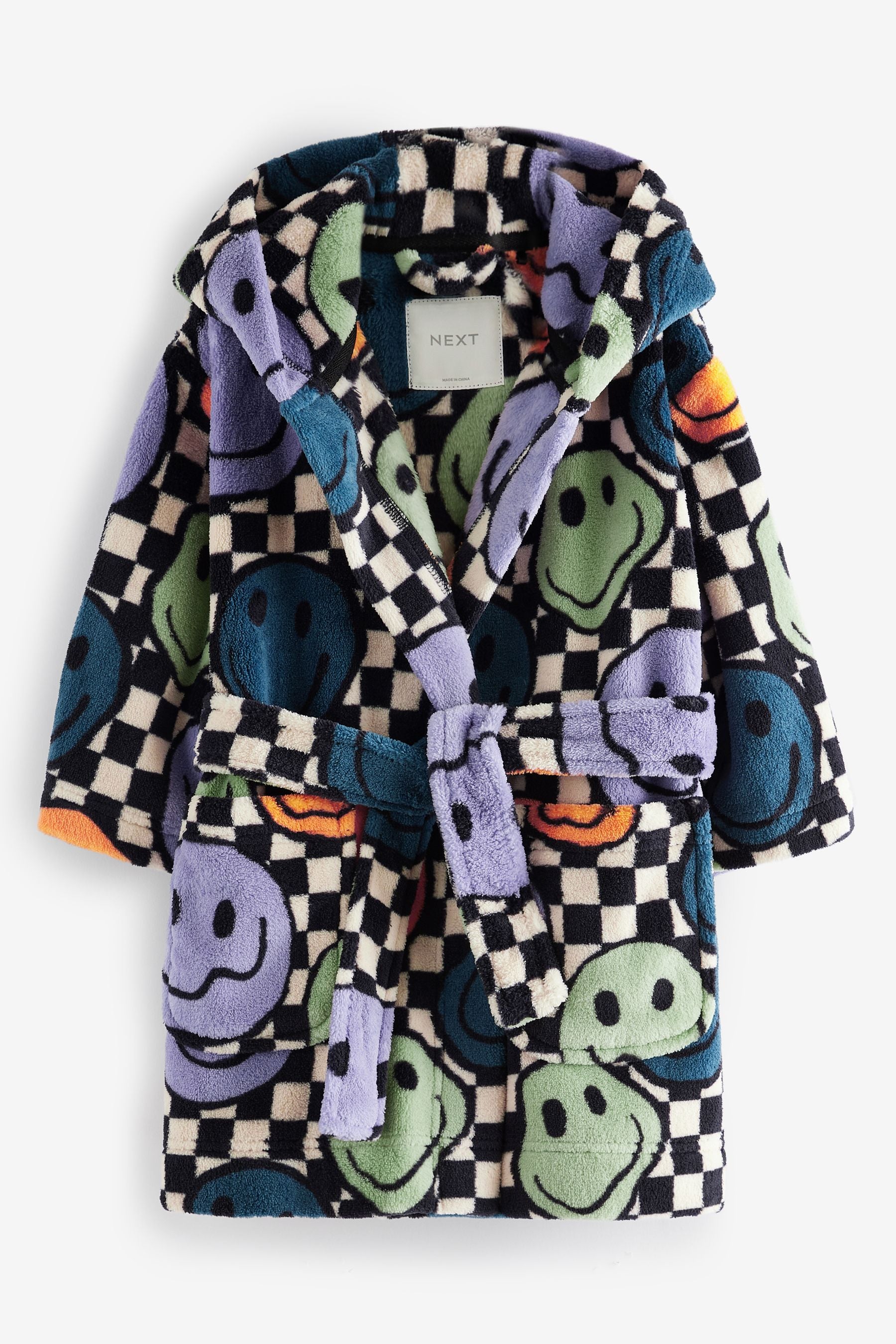 Multi Checkerboard Smile Faces Fleece Robe (9mths-16yrs)