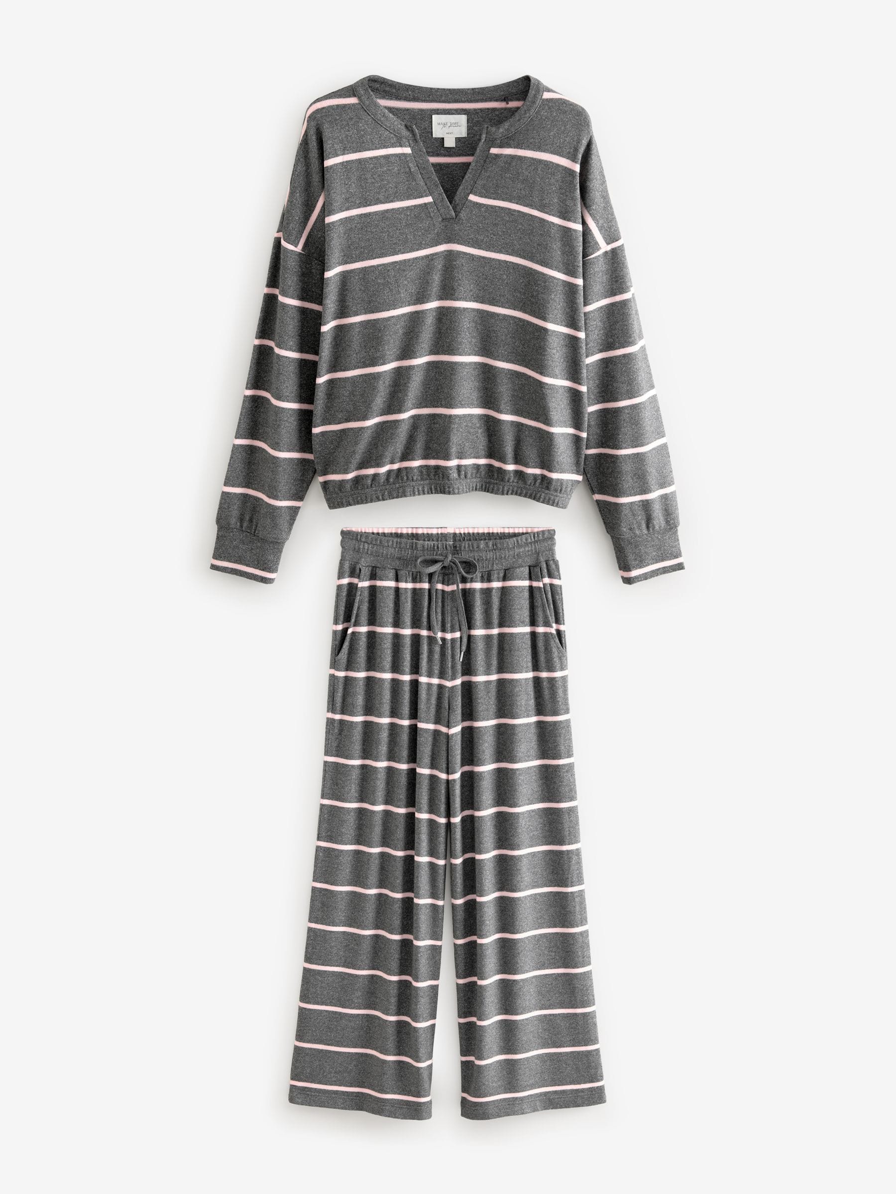 Grey/Pink Stripe Supersoft Long Sleeve Pyjamas