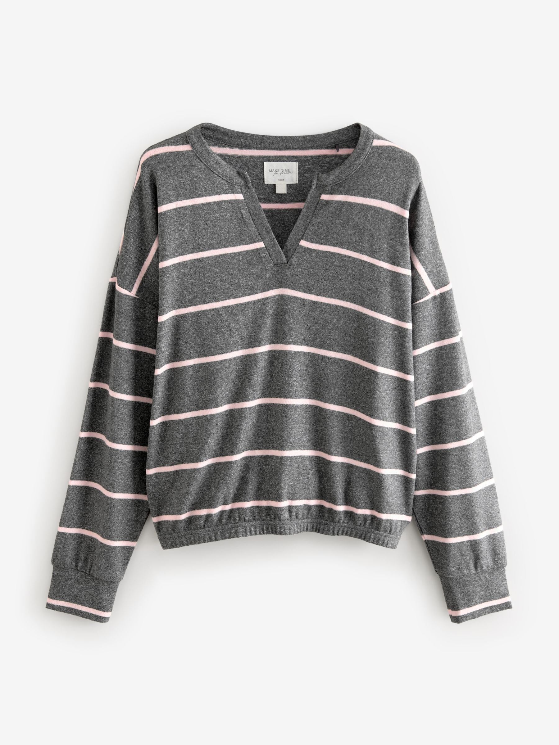 Grey/Pink Stripe Supersoft Long Sleeve Pyjamas