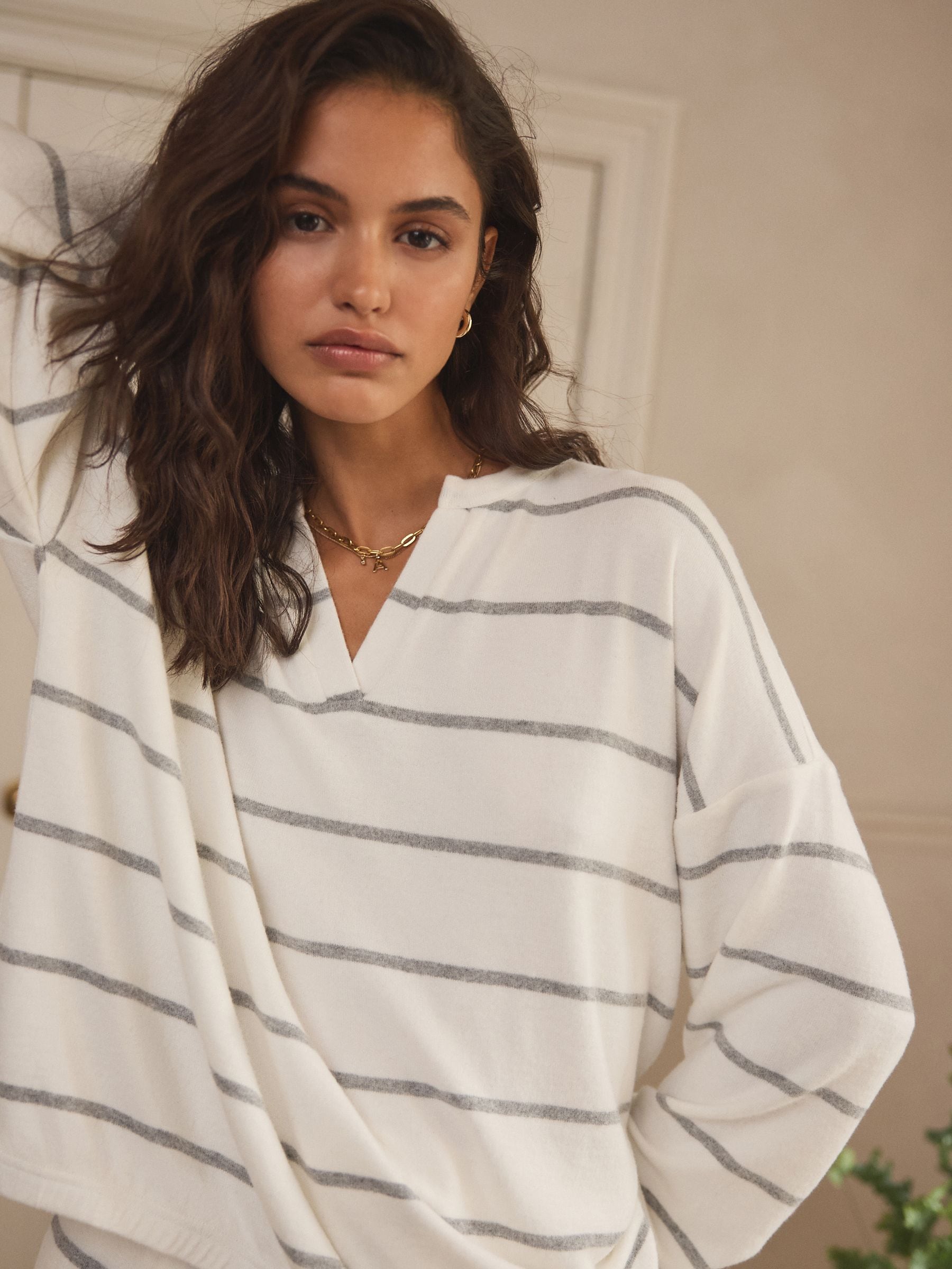 White Stripe Supersoft Long Sleeve Pyjamas