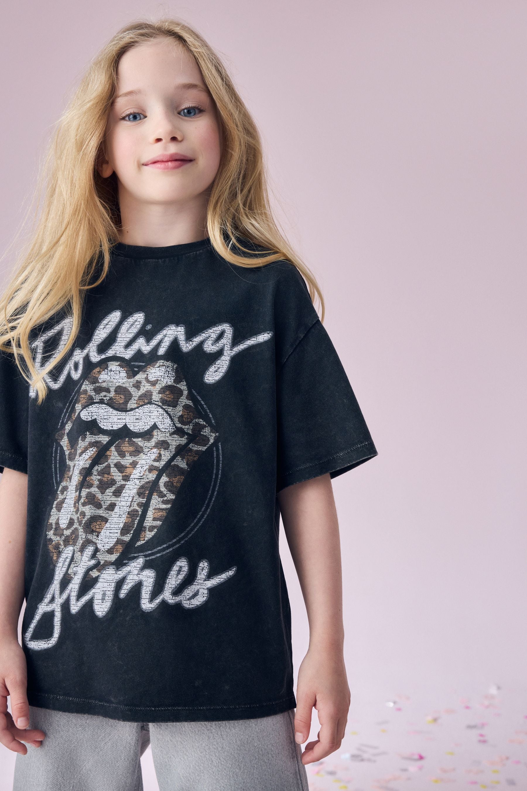 Black/Grey Oversized Rolling Stones 100% Cotton T-Shirt (3-16yrs)