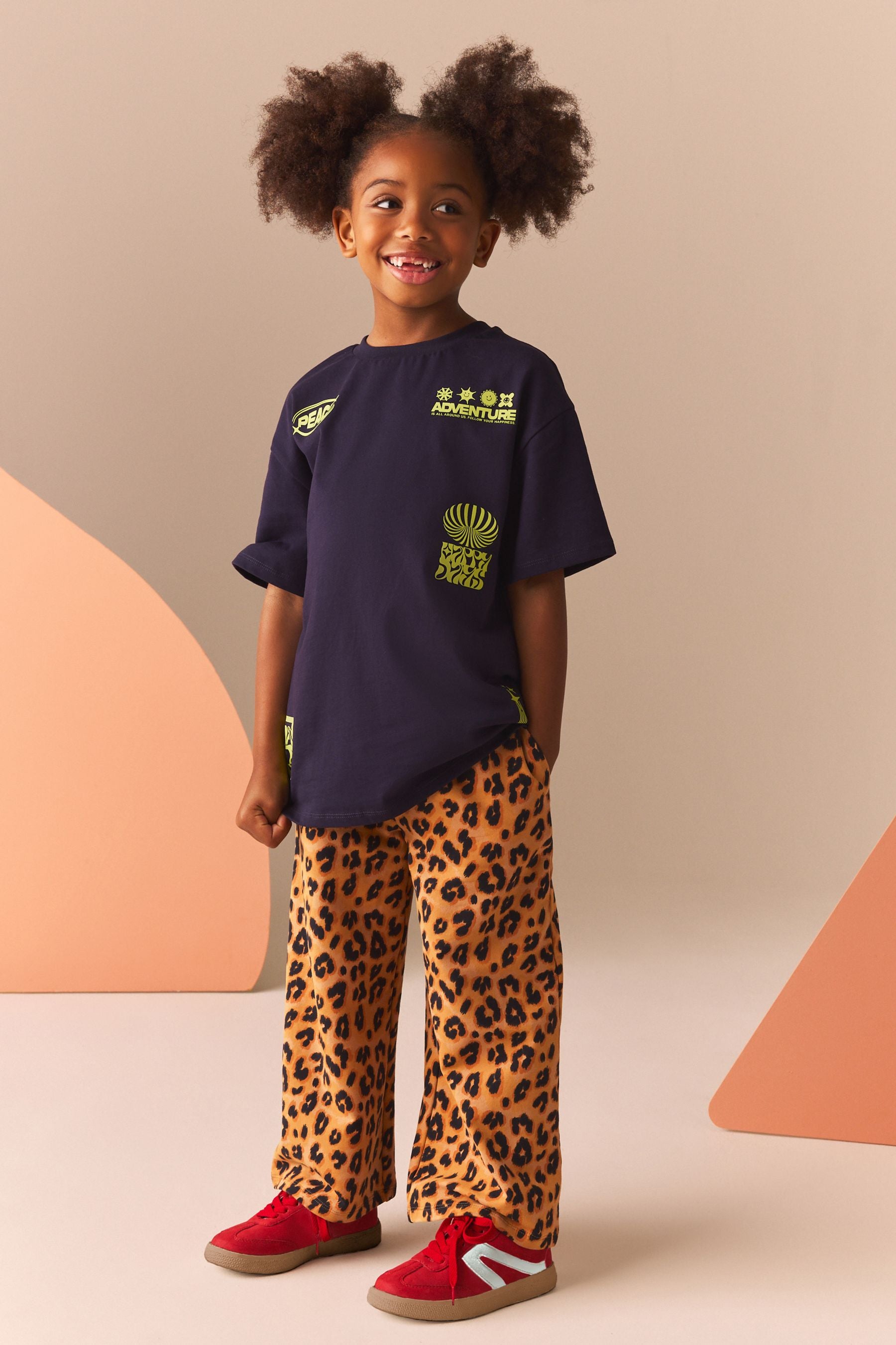 Navy Oversized Graphic T-Shirt and Wide Leg Joggers Set (3-16yrs)