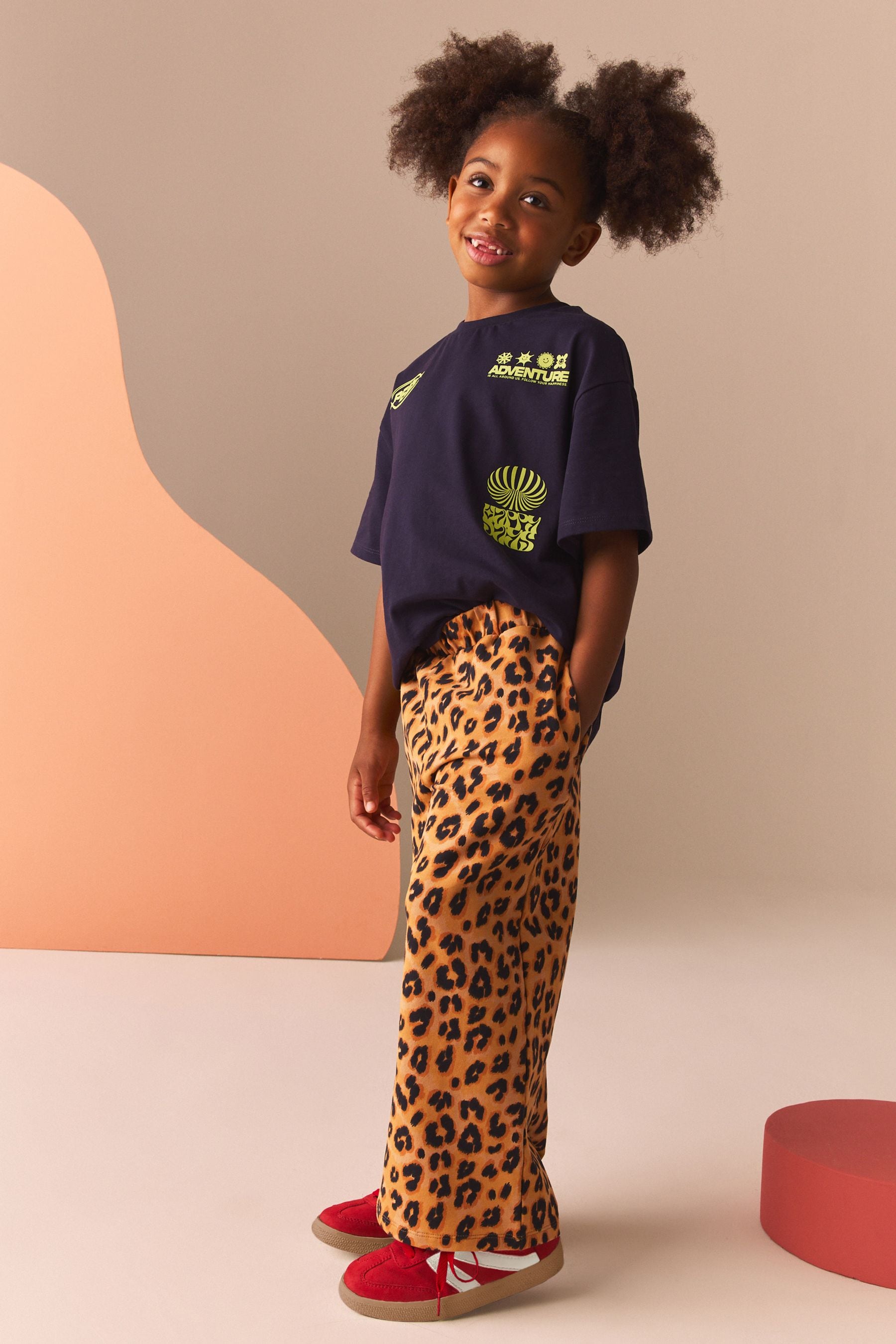 Navy Oversized Graphic T-Shirt and Wide Leg Joggers Set (3-16yrs)