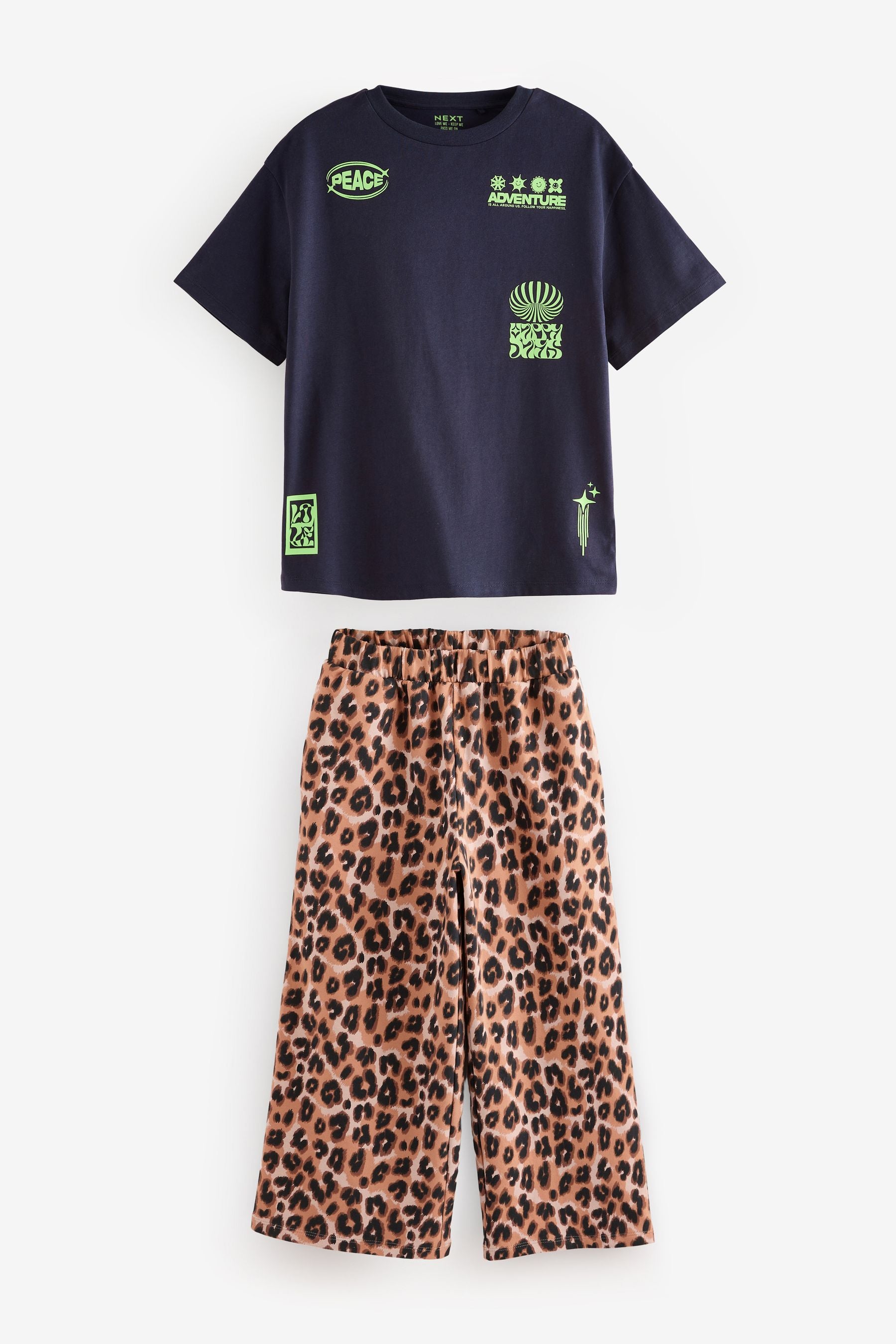 Navy Oversized Graphic T-Shirt and Wide Leg Joggers Set (3-16yrs)