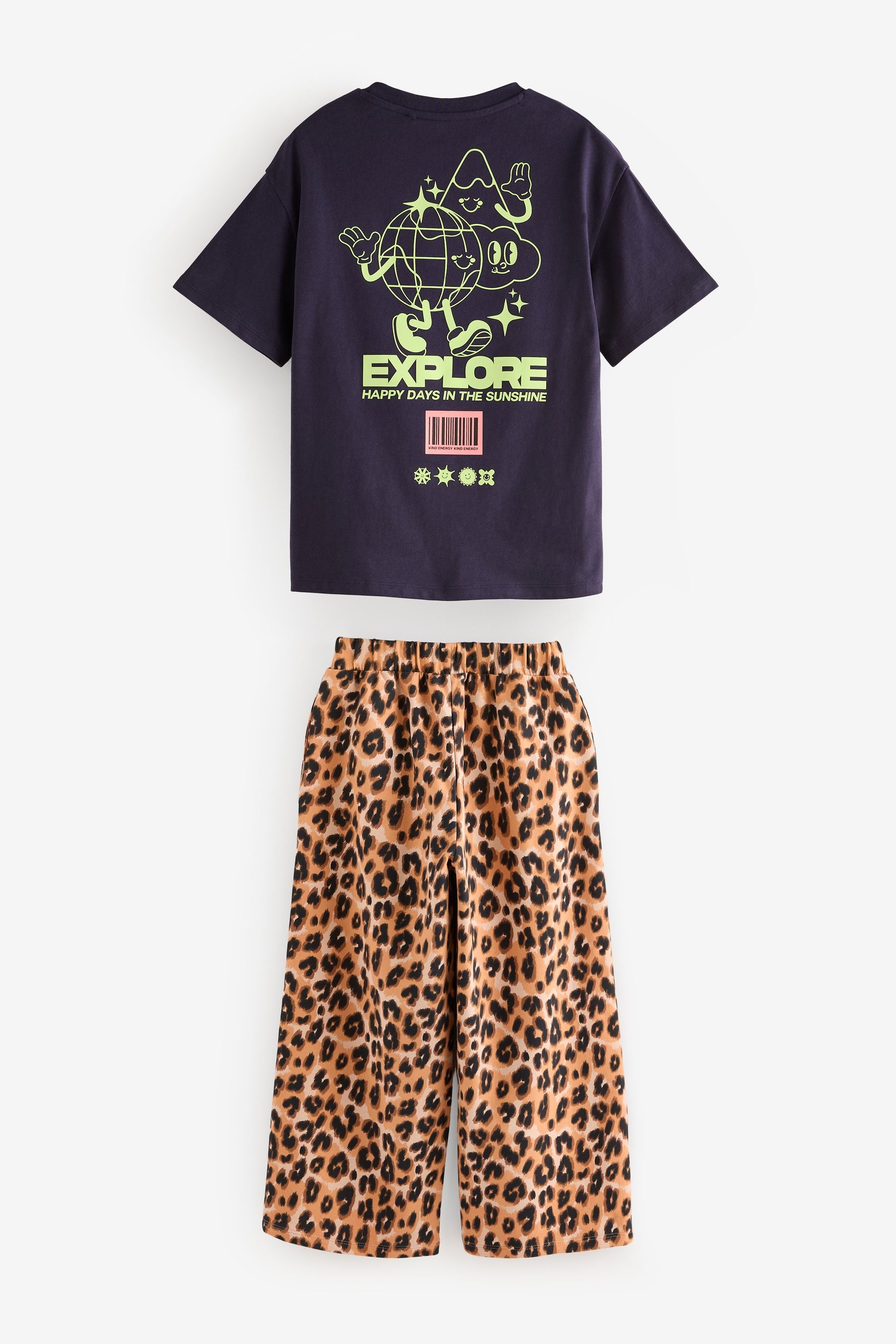 Navy Oversized Graphic T-Shirt and Wide Leg Joggers Set (3-16yrs)