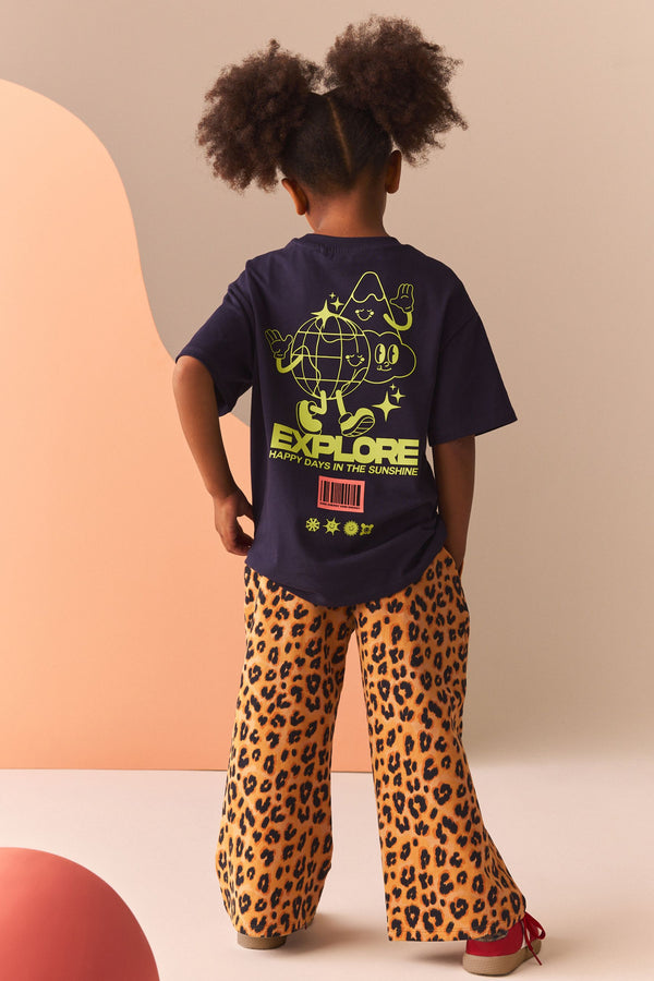 Navy Oversized Graphic T-Shirt and Wide Leg Joggers Set (3-16yrs)