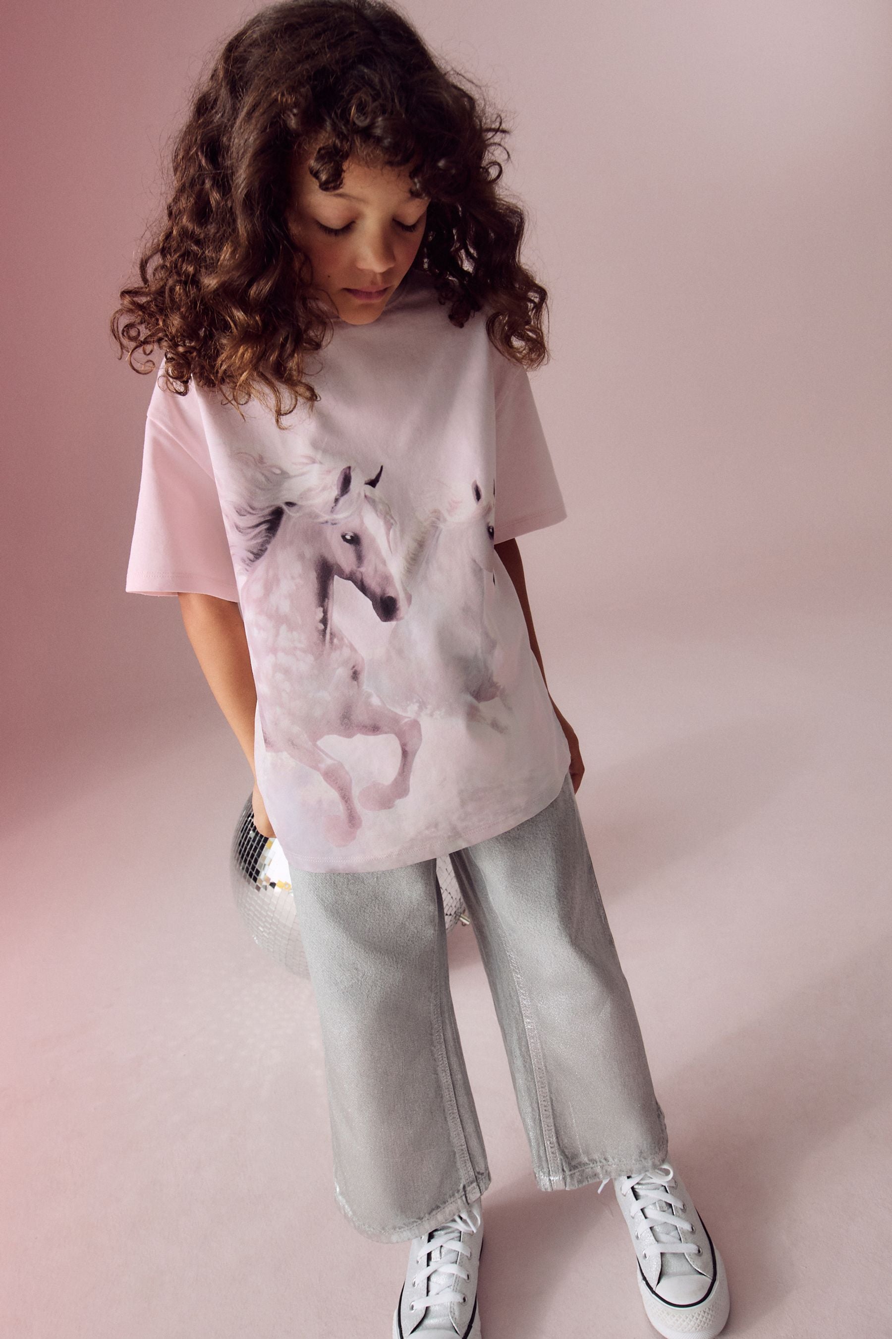 Pink Oversized Horse 100% Cotton Graphic T-Shirt (3-16yrs)