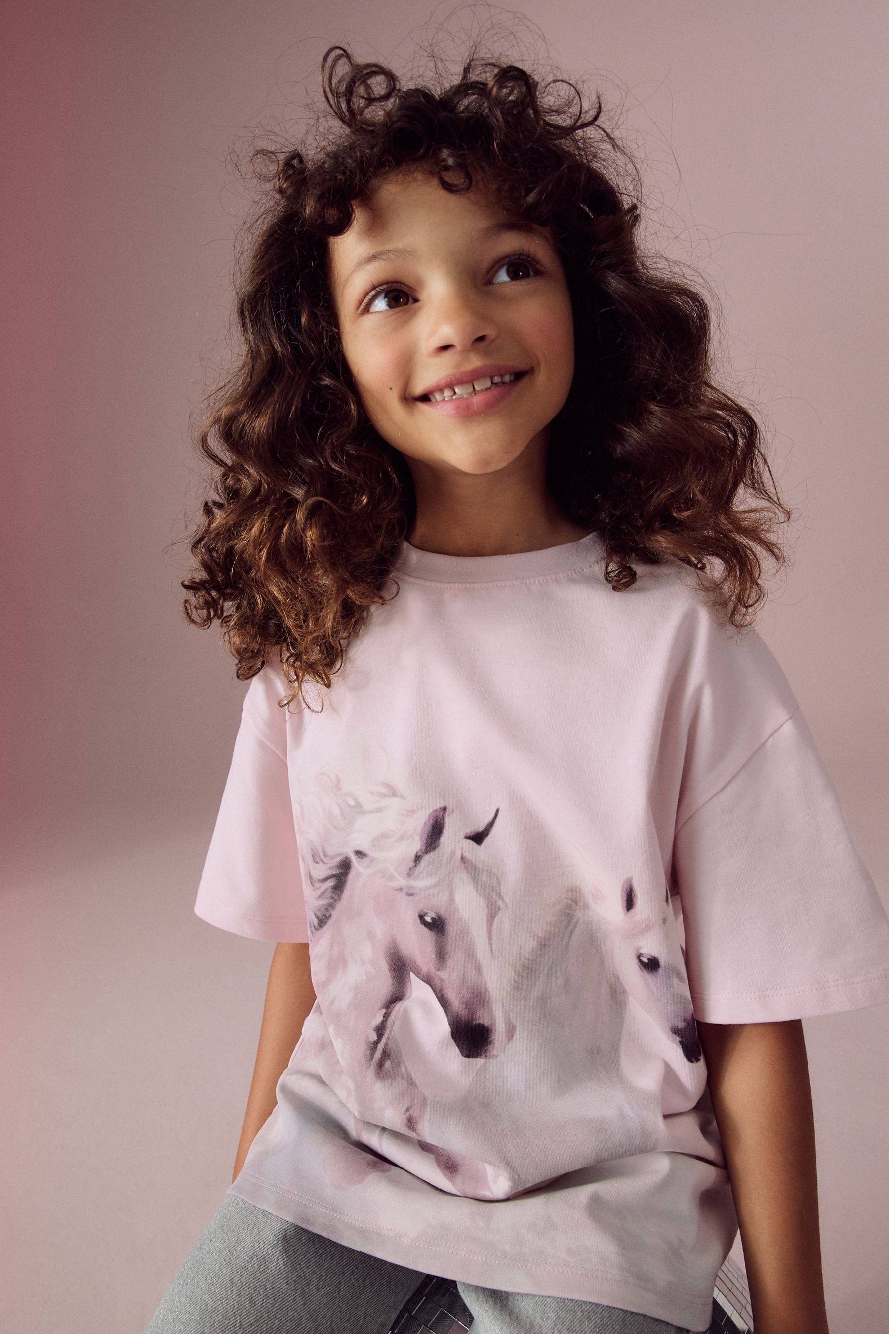 Pink Oversized Horse 100% Cotton Graphic T-Shirt (3-16yrs)