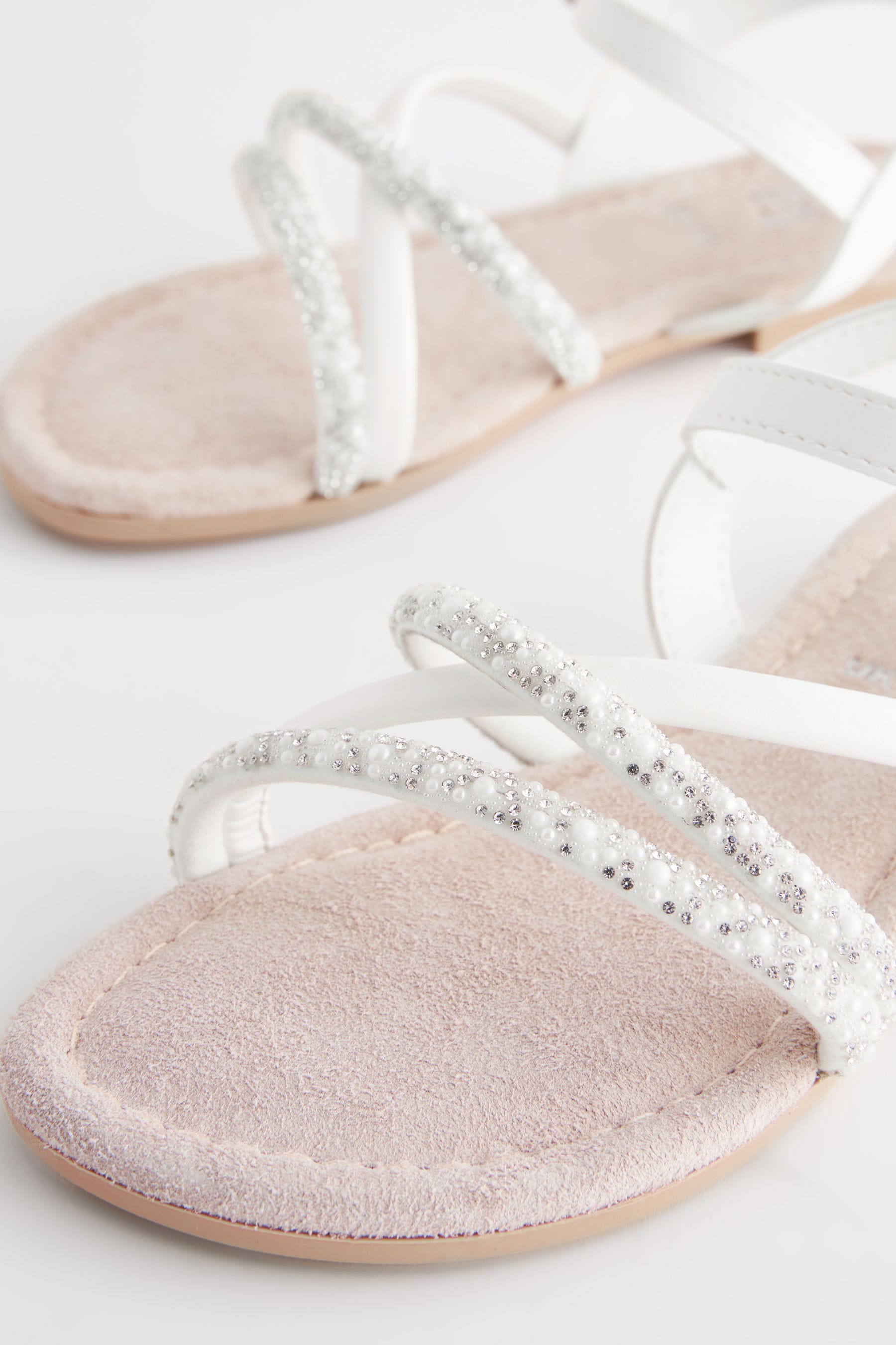 White Jewel Strappy Bridesmaid Sandals