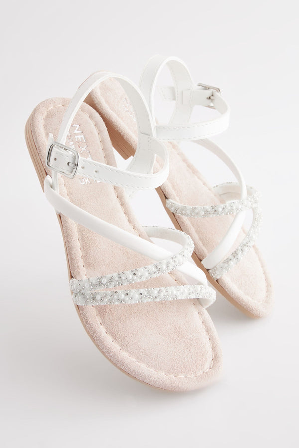 White Jewel Strappy Bridesmaid Sandals