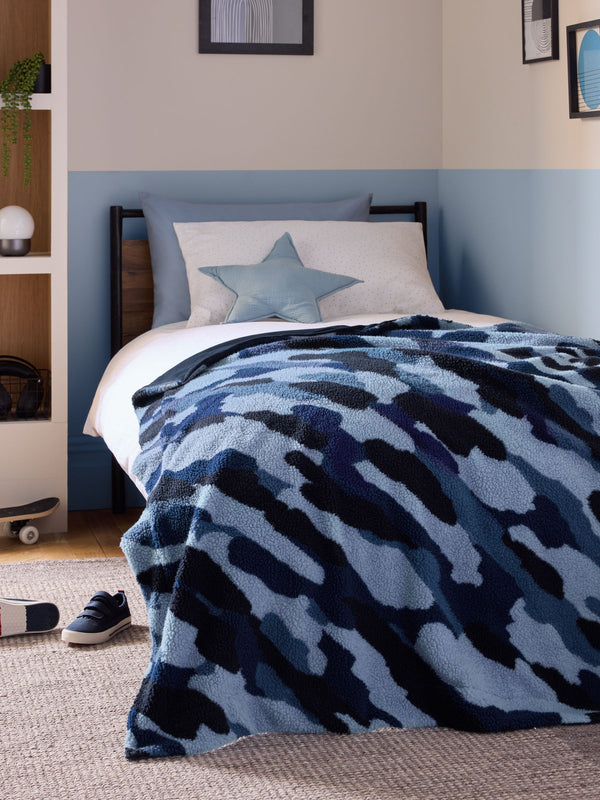 Blue Camo Borg Fleece Blanket