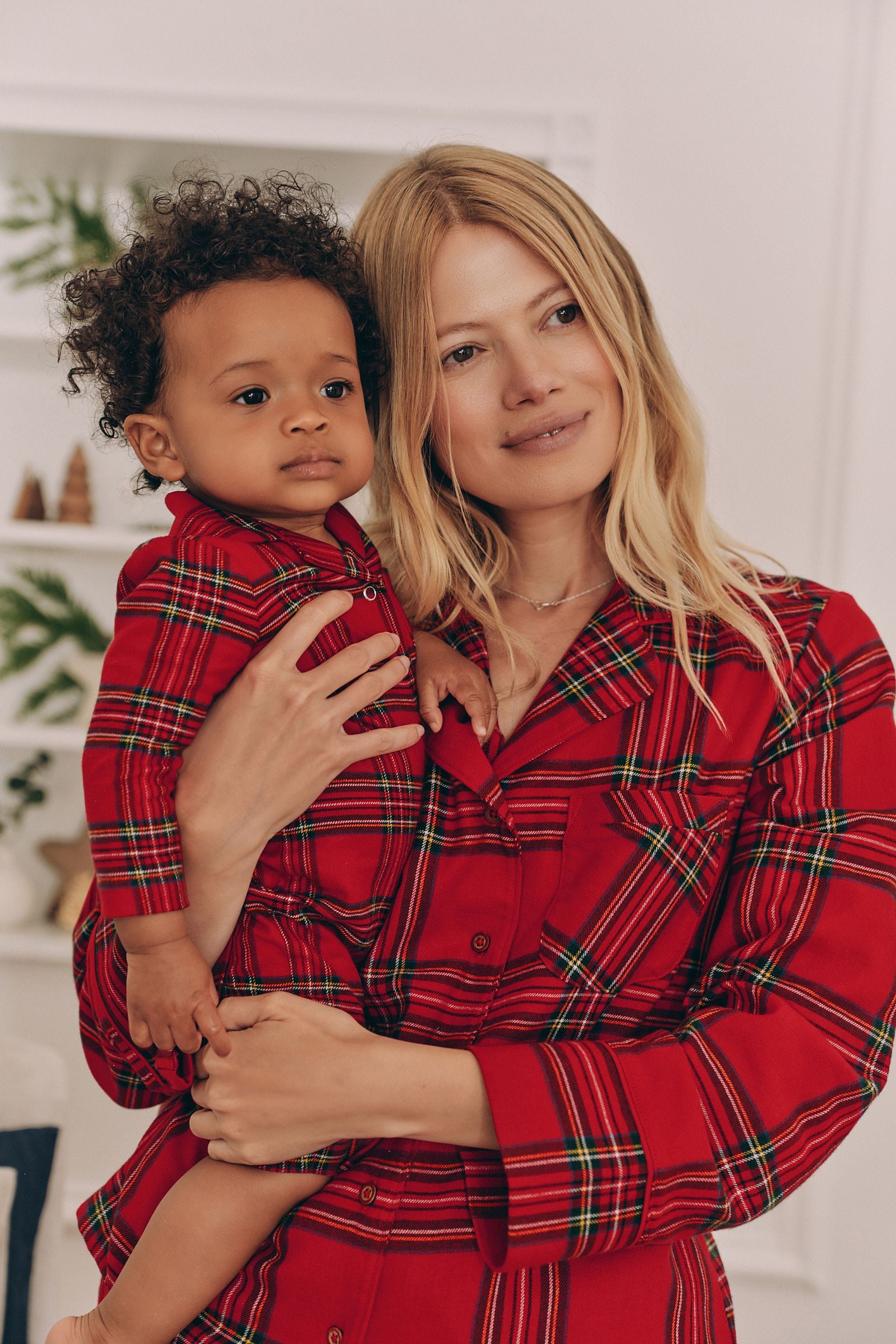 Red Check Womens 100% Cotton Matching Family Christmas Flannel Night Shirt