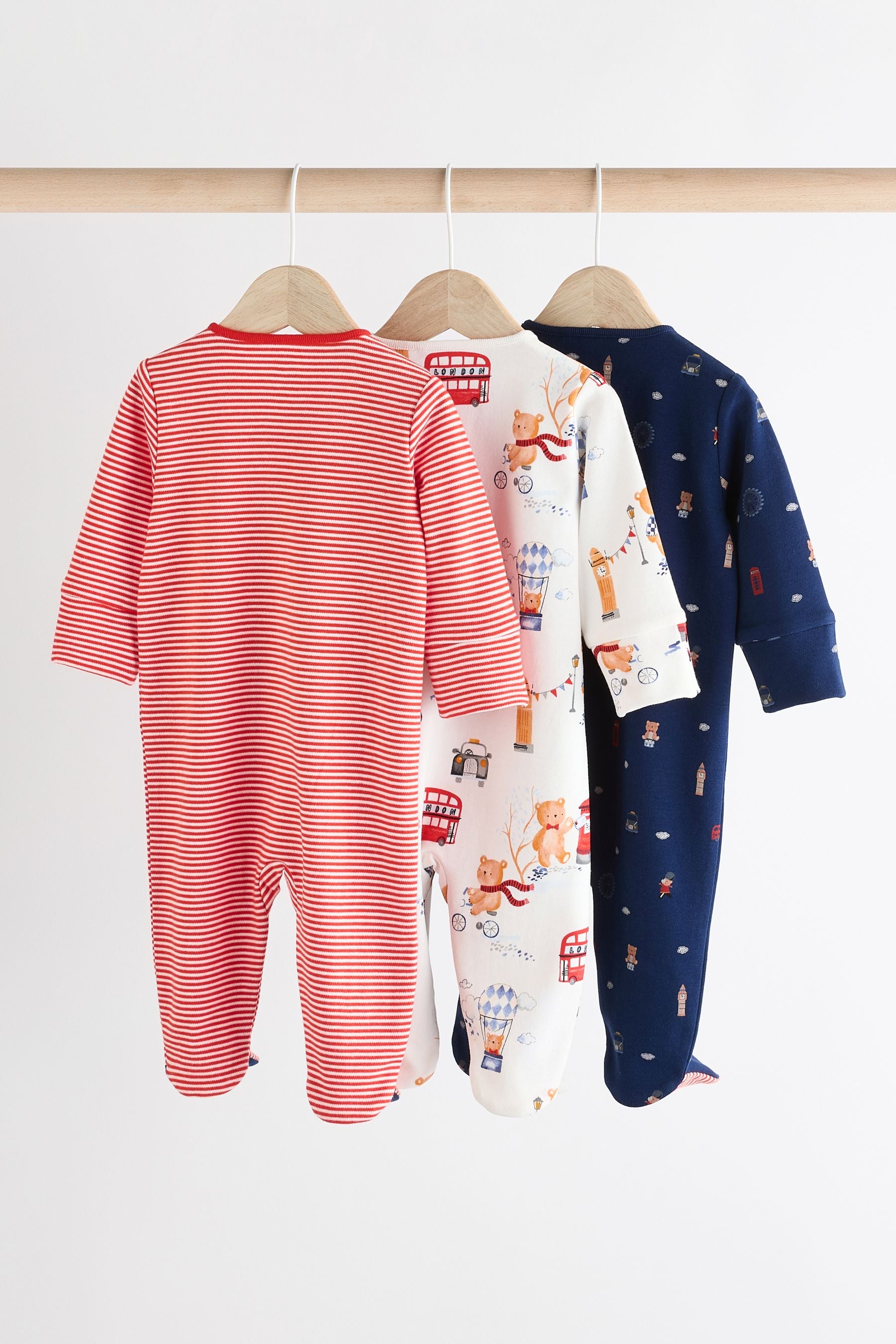 Red/Blue Baby 100% Cotton Sleepsuits 3 Pack (0-2yrs)