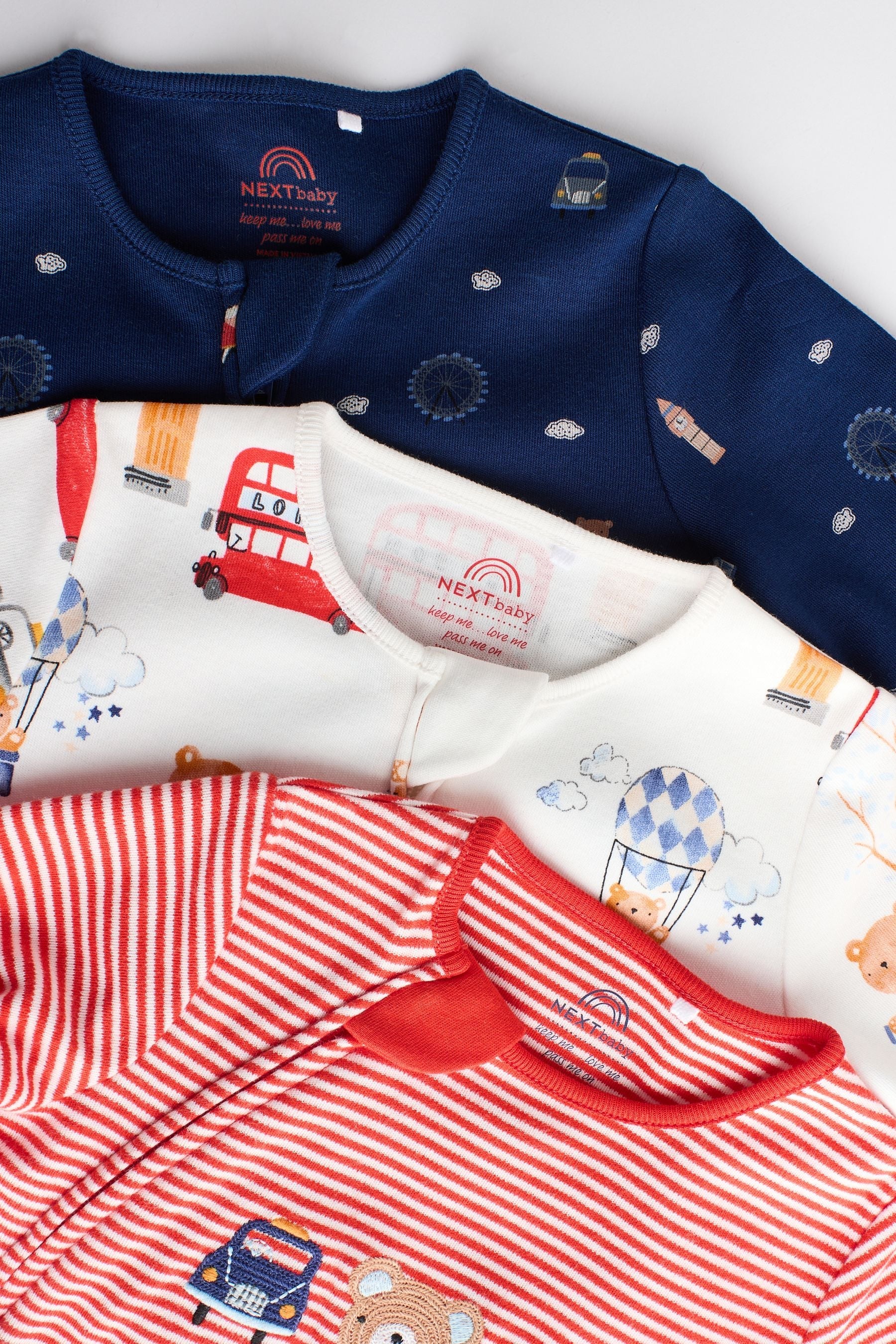 Red/Blue Baby 100% Cotton Sleepsuits 3 Pack (0-2yrs)