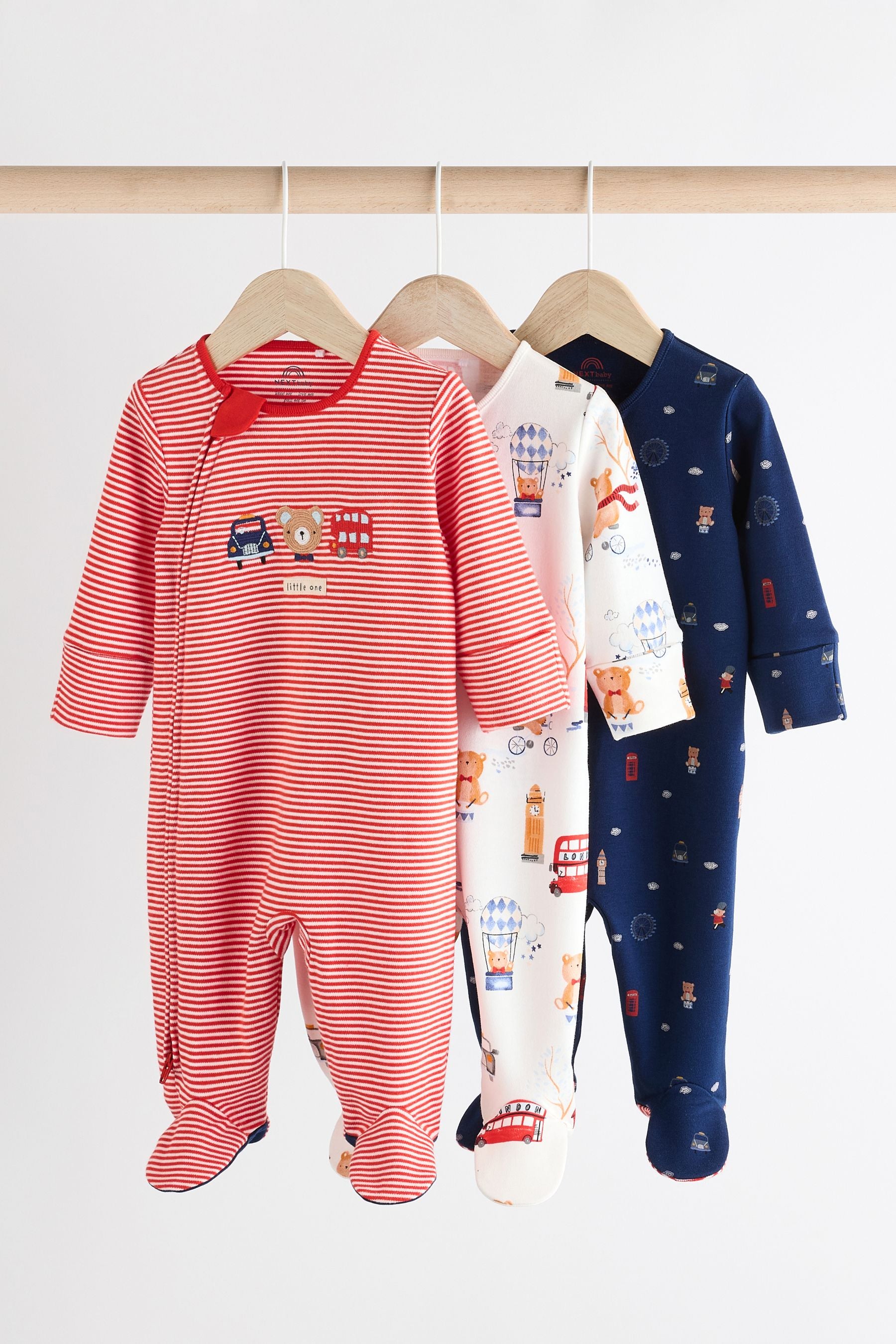 Red/Blue Baby Sleepsuits 3 Pack (0-2yrs)