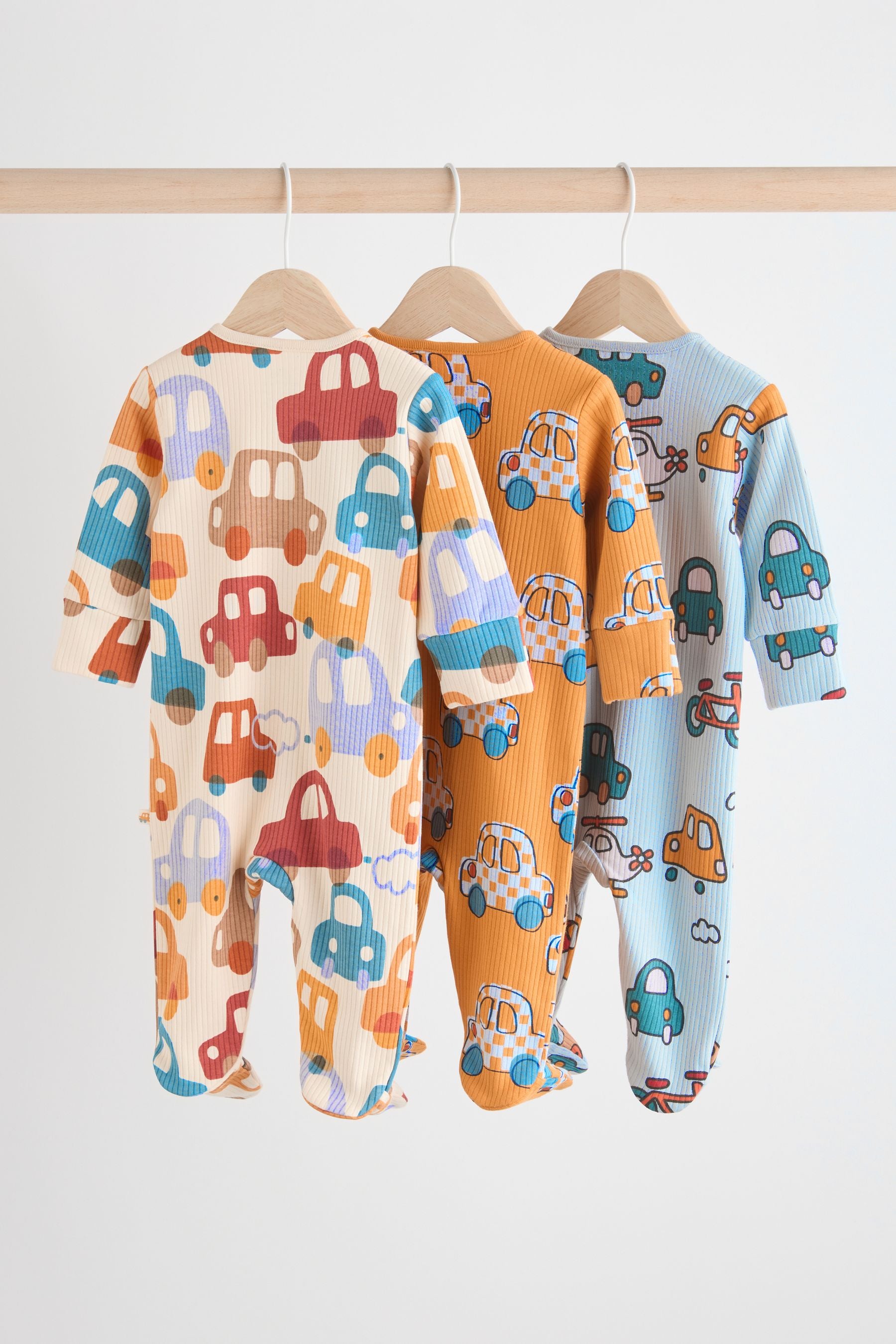 Bright Baby 2 Way Zip 100% Cotton Sleepsuits 3 Pack (0mths-2yrs)