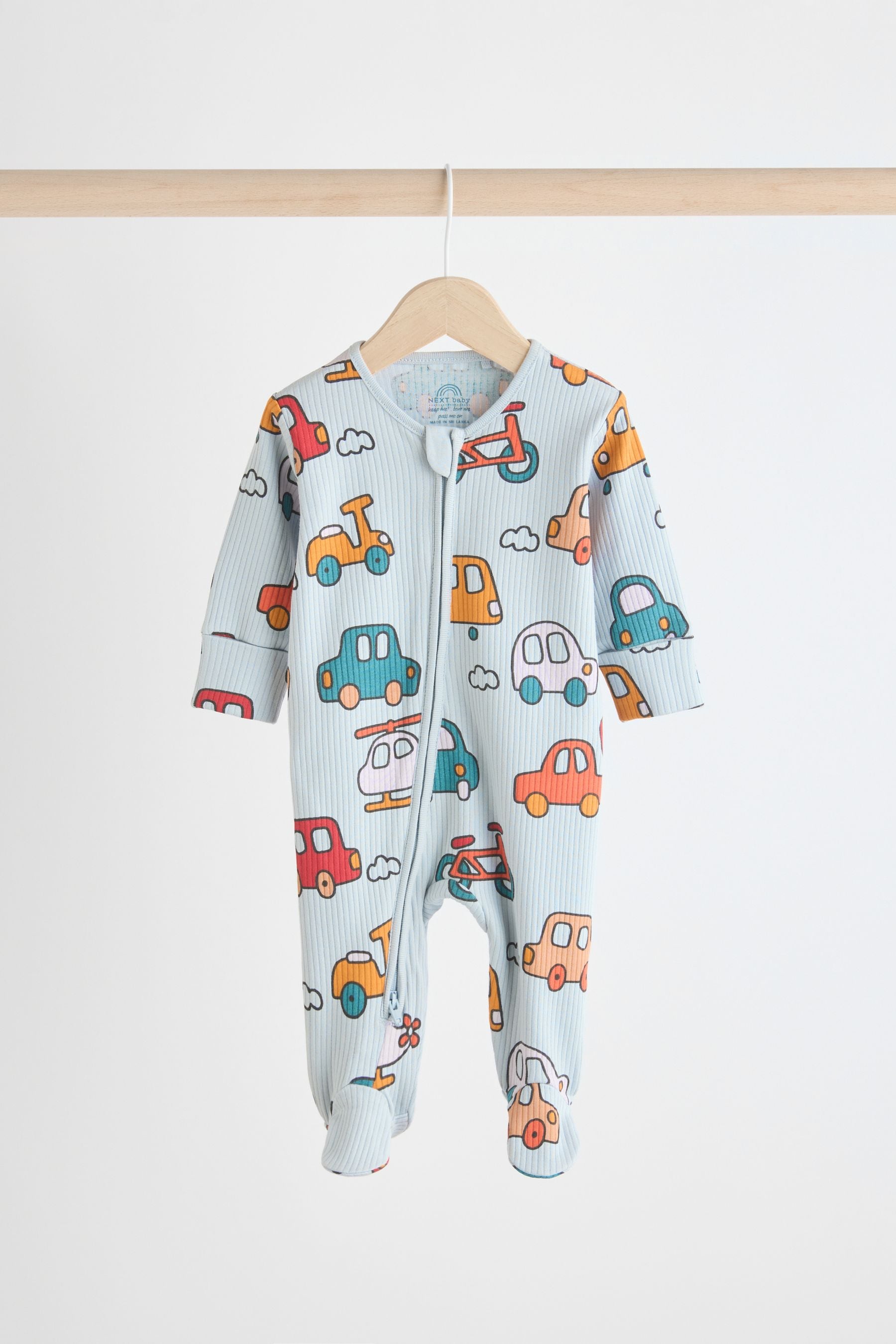 Bright Baby 2 Way Zip 100% Cotton Sleepsuits 3 Pack (0mths-2yrs)