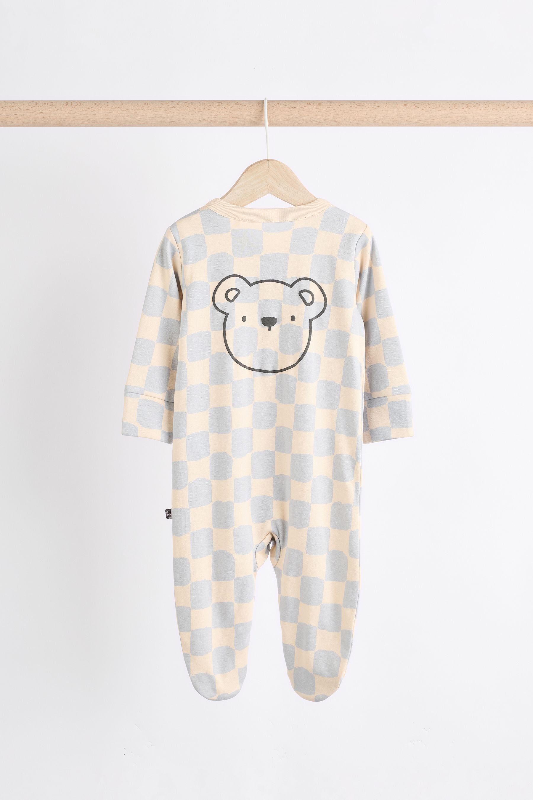 Bear Checkerboard Baby 100% Cotton Sleepsuits 3 Pack (0mths-3yrs)