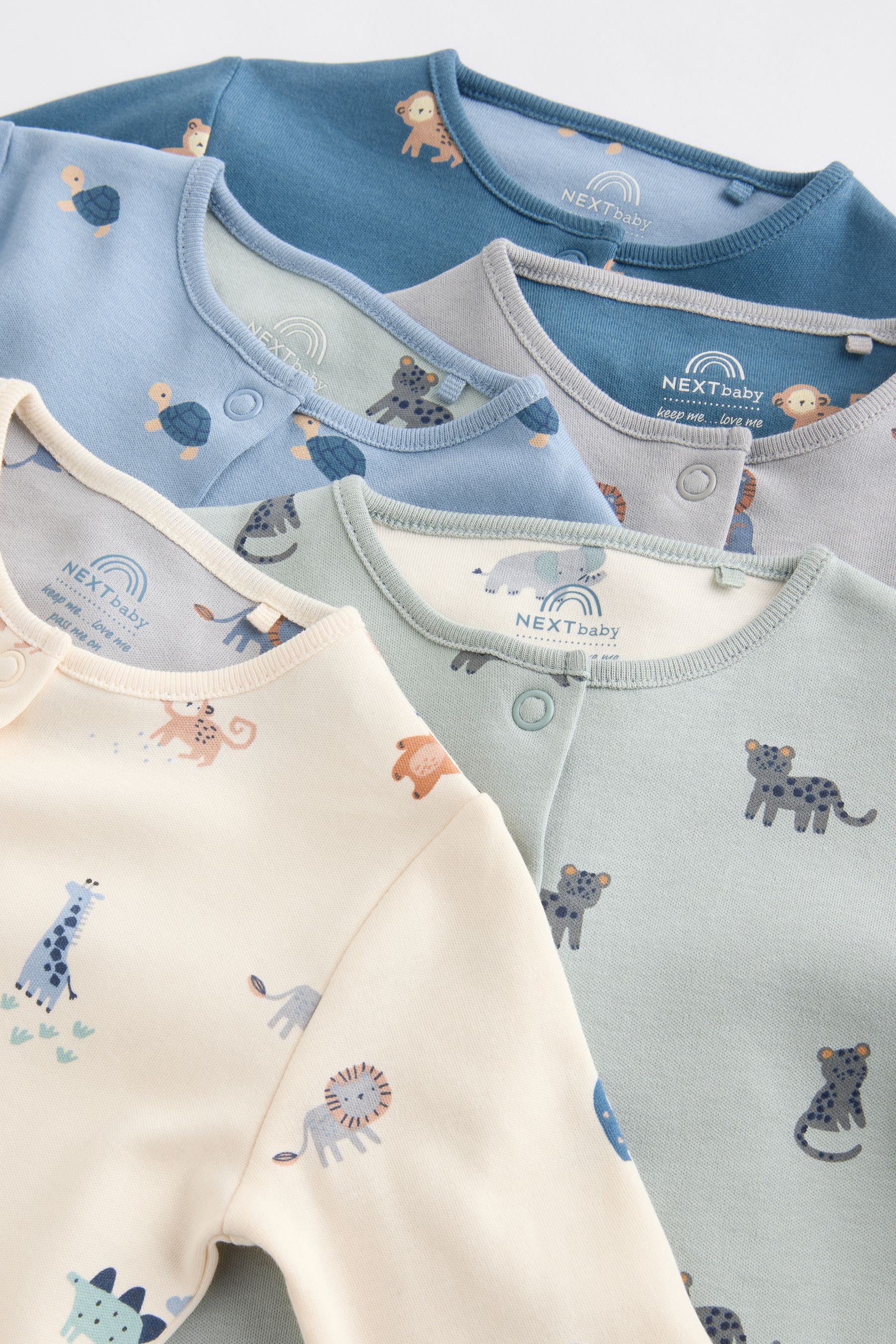 Teal Blue Patterned Baby Sleepsuits 5 Pack (0-2yrs)