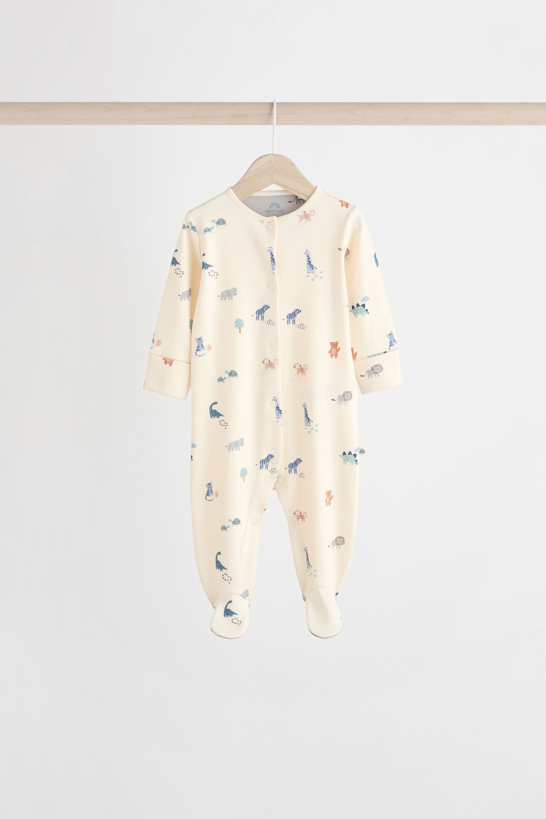 Teal Blue Patterned Baby Sleepsuits 5 Pack (0-2yrs)