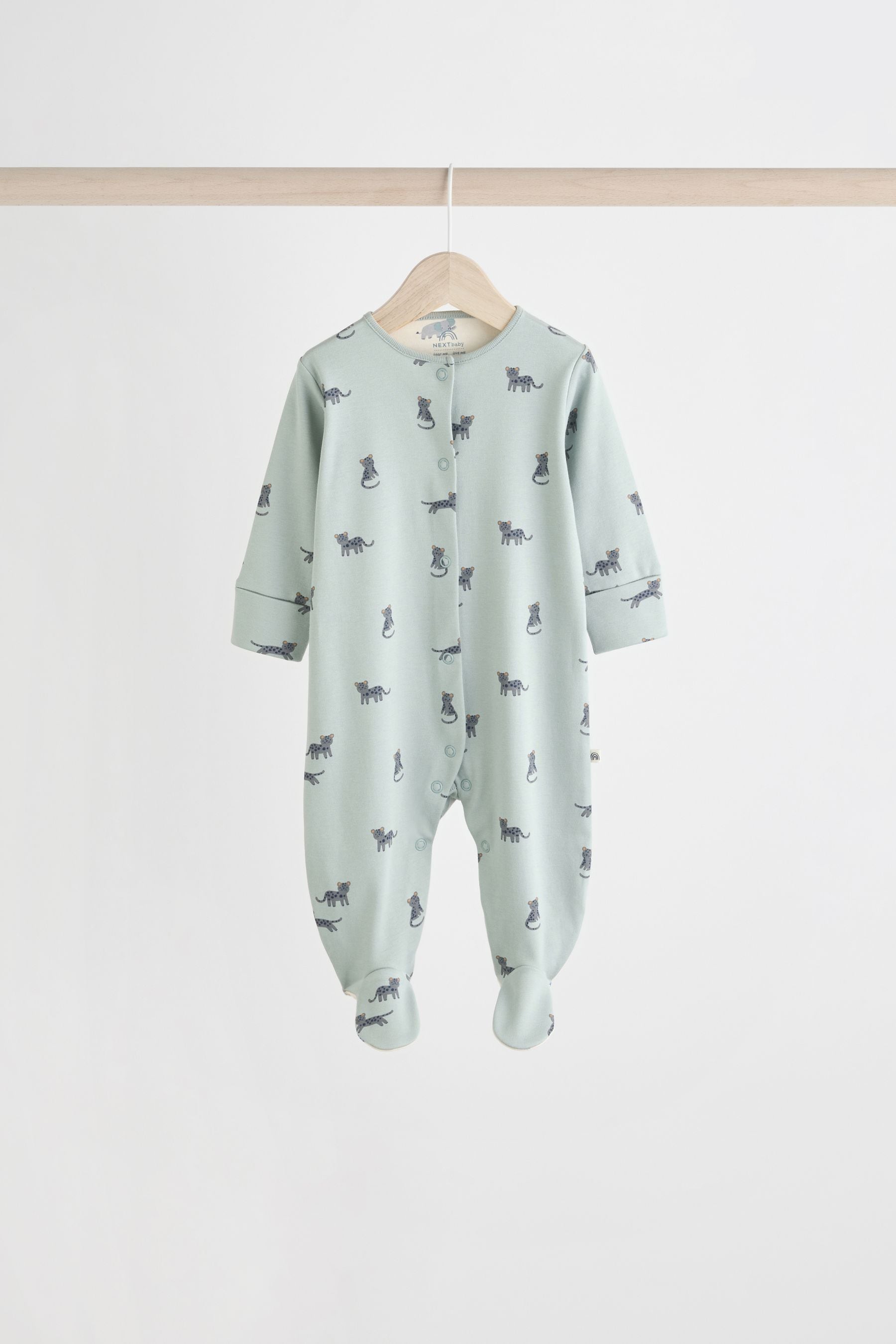 Teal Blue Patterned Baby Sleepsuits 5 Pack (0-2yrs)