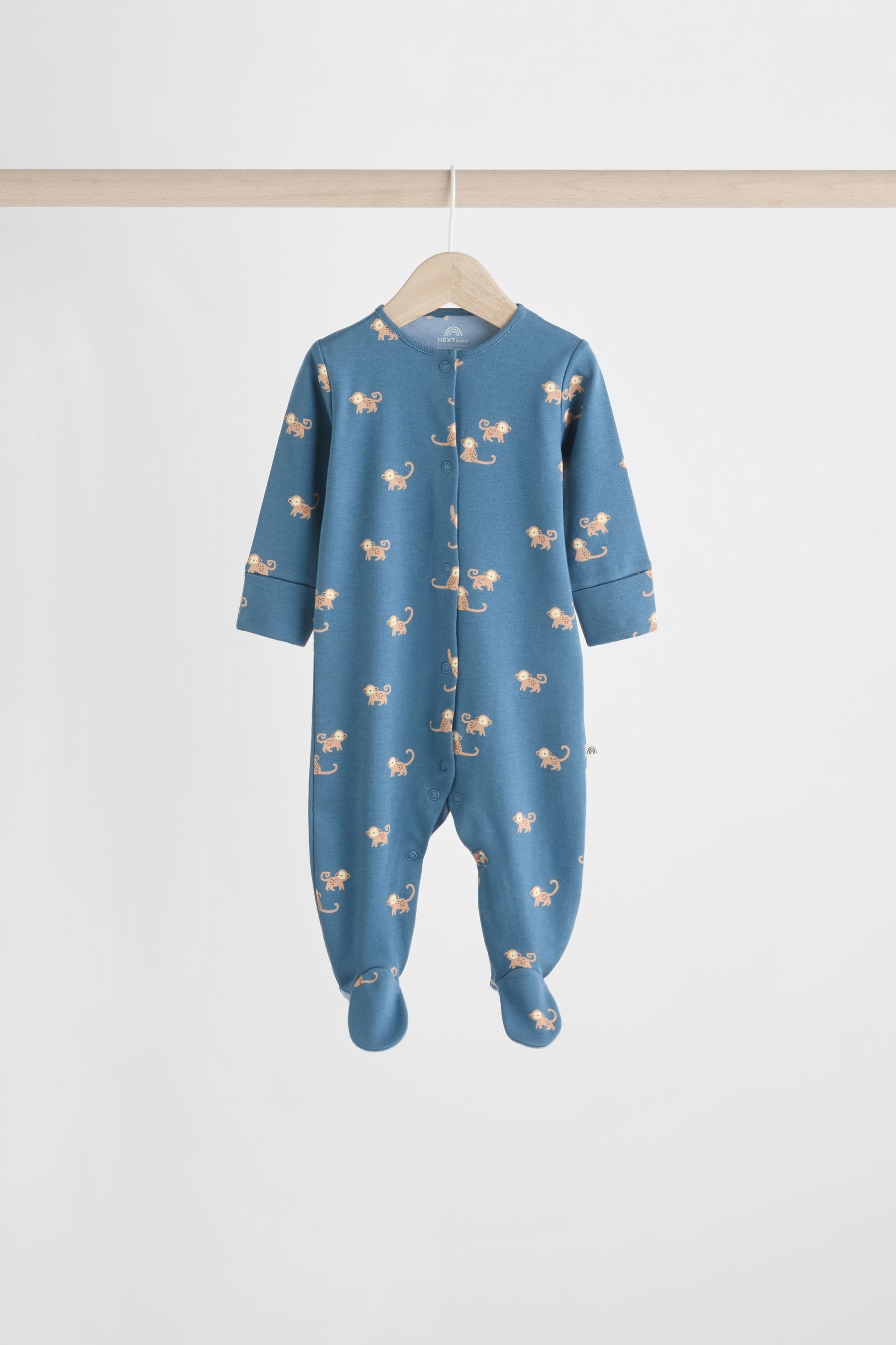 Teal Blue Patterned Baby Sleepsuits 5 Pack (0-2yrs)