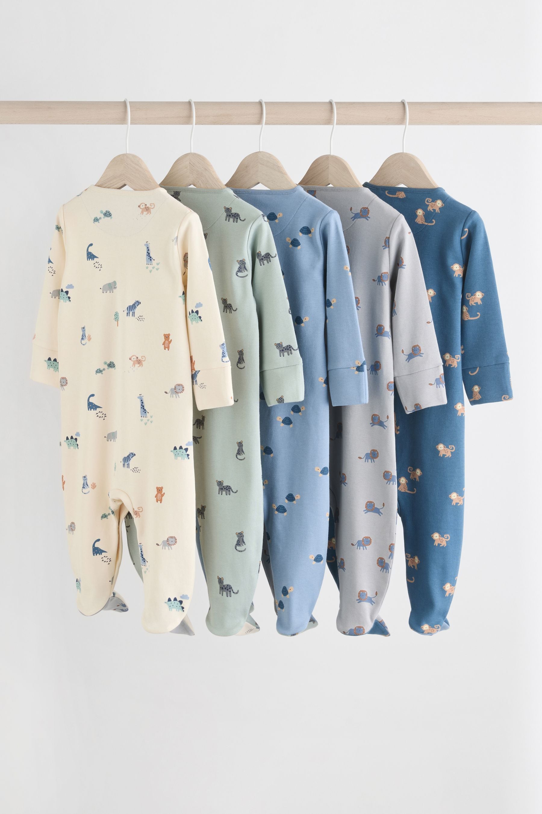 Teal Blue Patterned Baby Sleepsuits 5 Pack (0-2yrs)