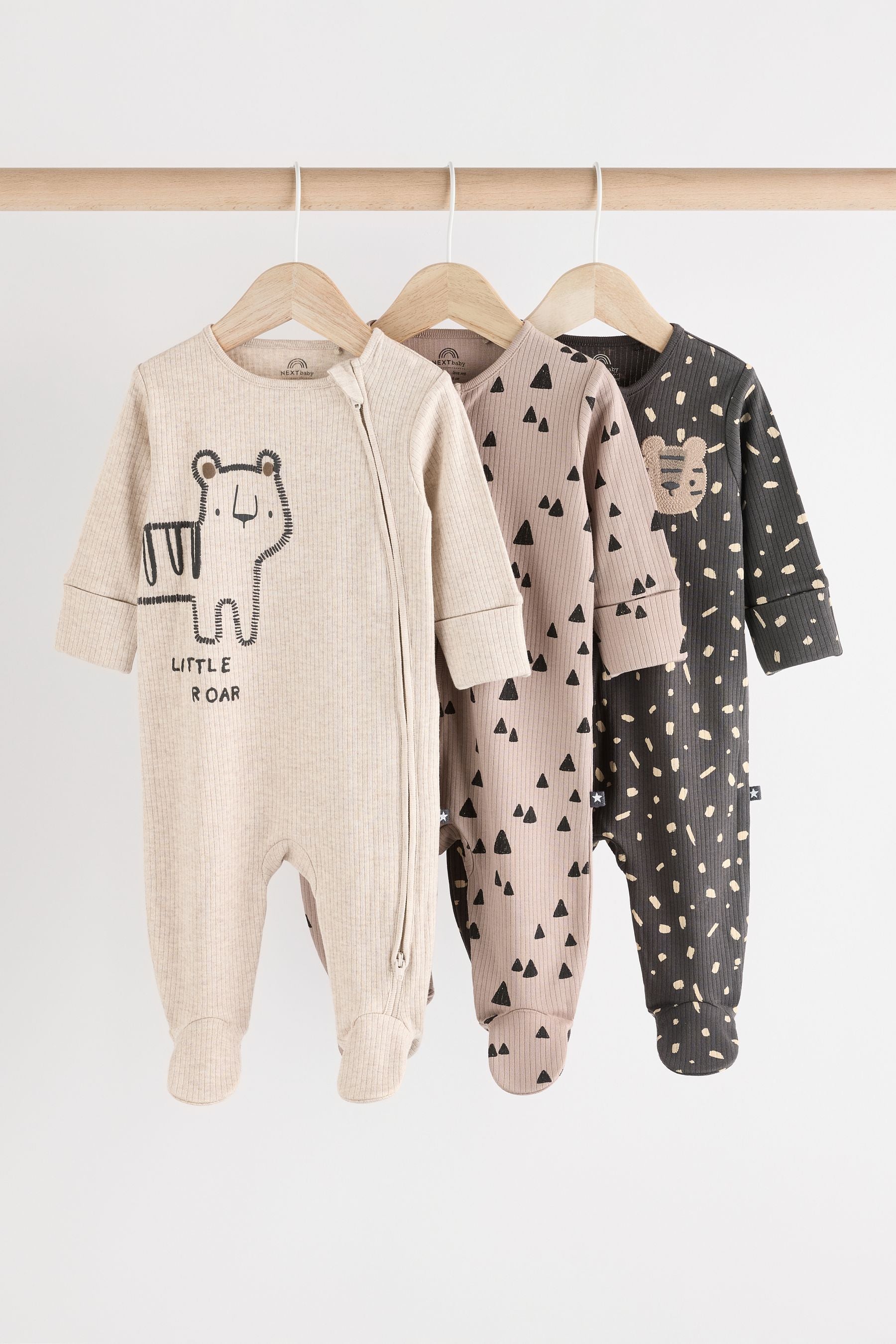 Monochrome Baby 2 Way Zip Sleepsuits 3 Pack (0mths-2yrs)