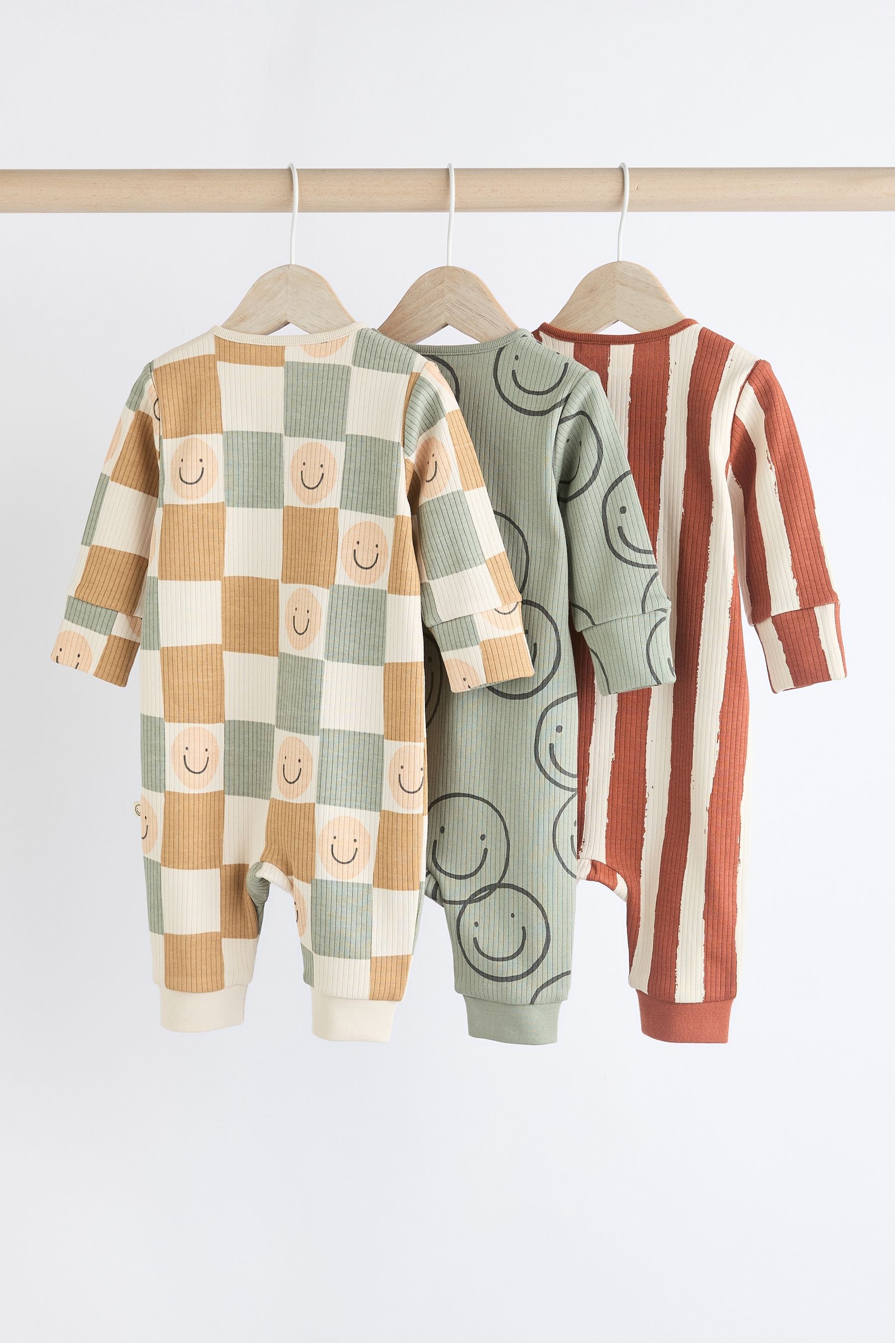 Neutral Checkerboard Footless Zipped Baby Sleepsuits 3 Pack (0mths-3yrs)