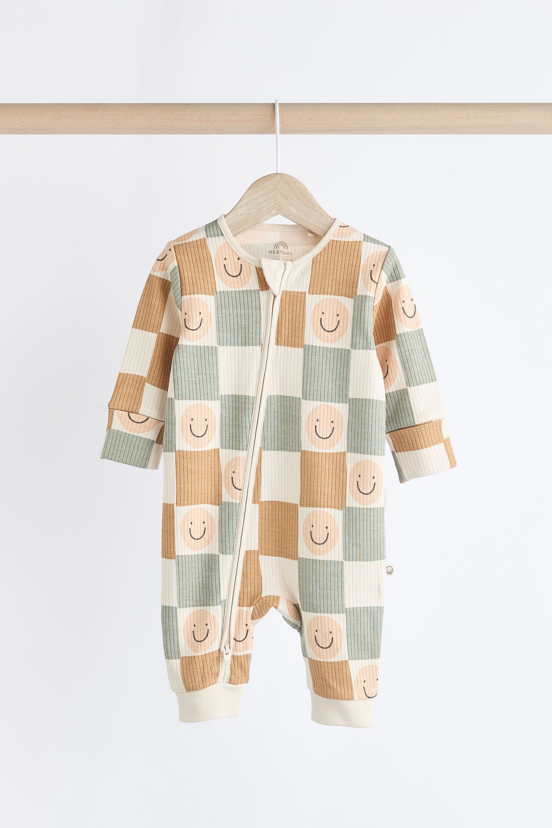 Neutral Checkerboard Footless Zipped Baby Sleepsuits 3 Pack (0mths-3yrs)