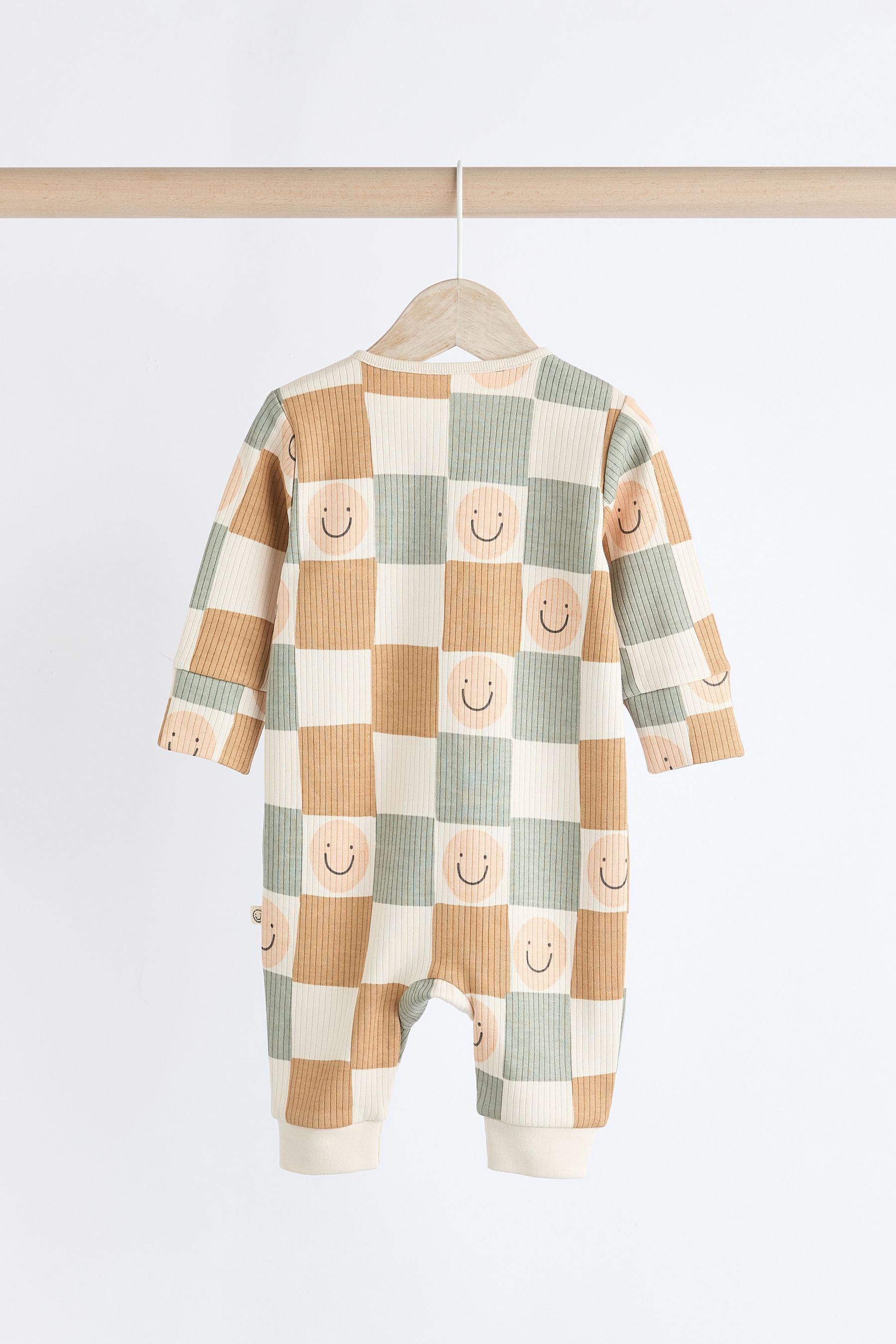 Neutral Checkerboard Footless Zipped Baby Sleepsuits 3 Pack (0mths-3yrs)